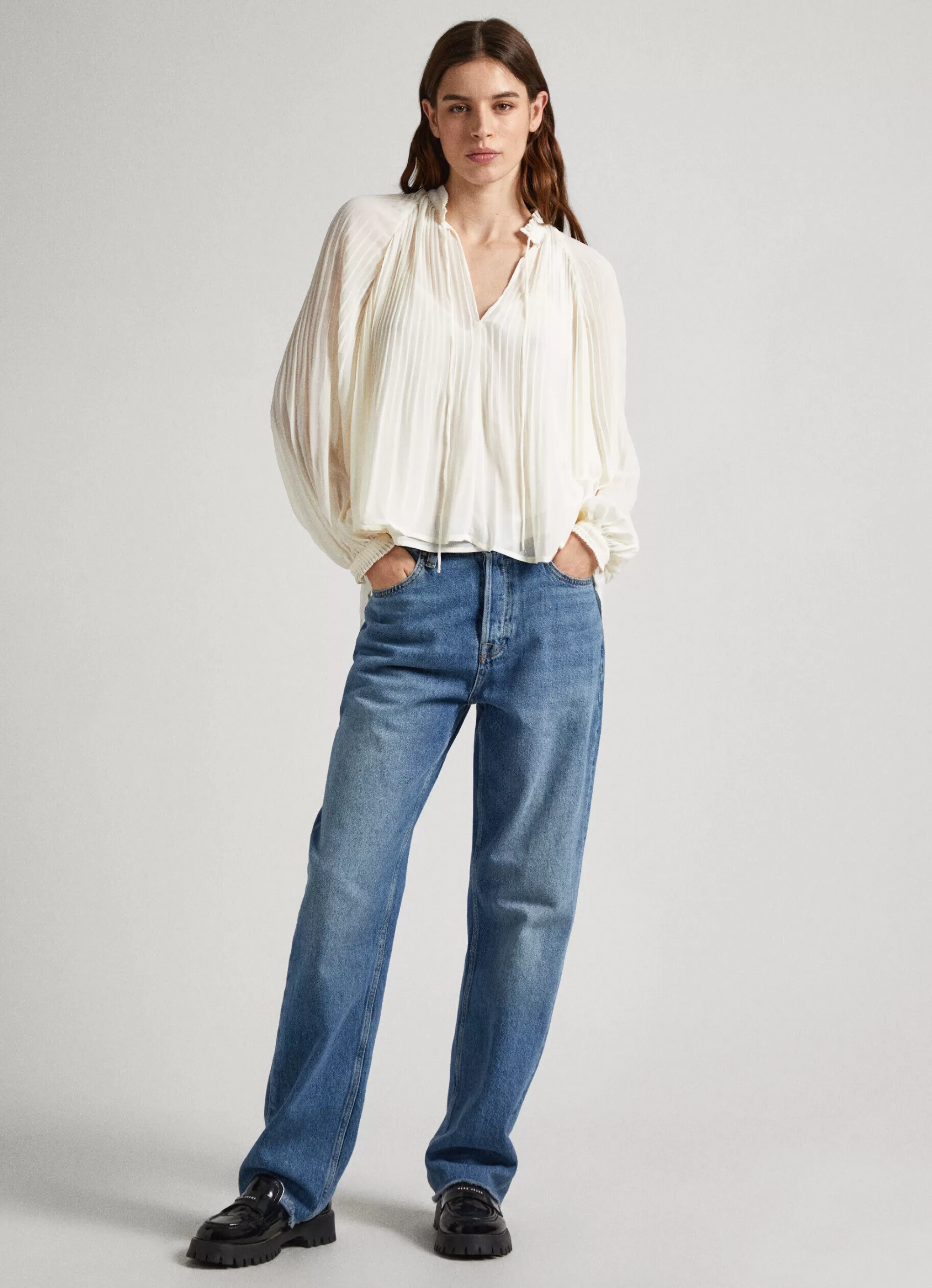 Mulher Pepe Jeans Camisas E Blusas>Blusa De Chiffon Plissada