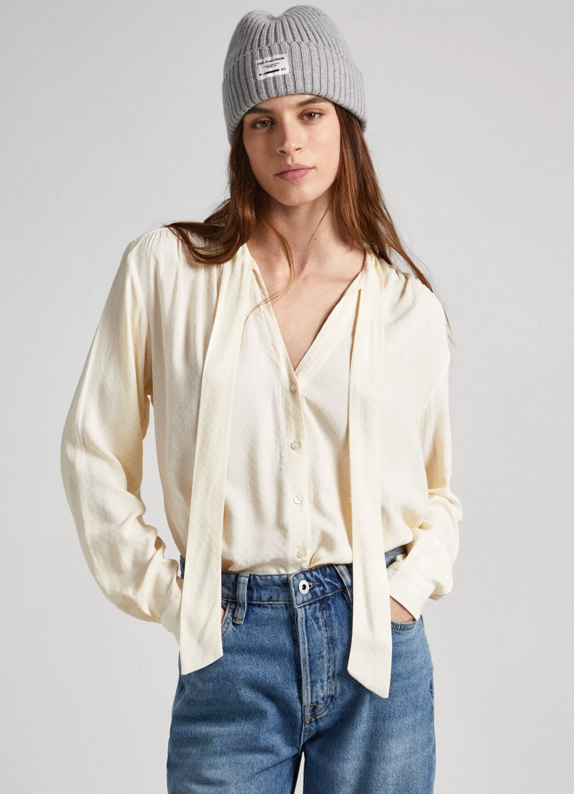 Mulher Pepe Jeans Camisas E Blusas>Blusa Dobby Laco Na Gola