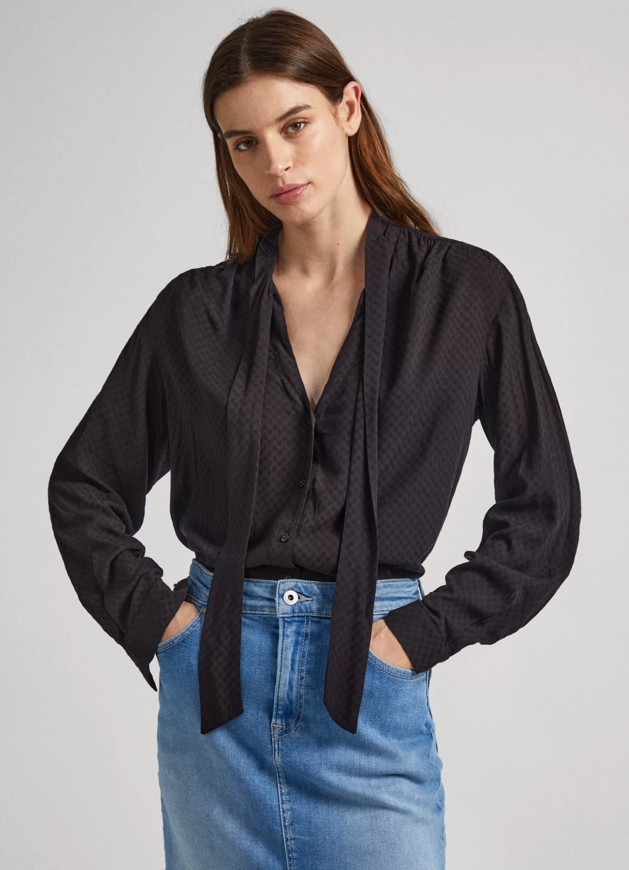 Mulher Pepe Jeans Camisas E Blusas>Blusa Dobby Laco Na Gola