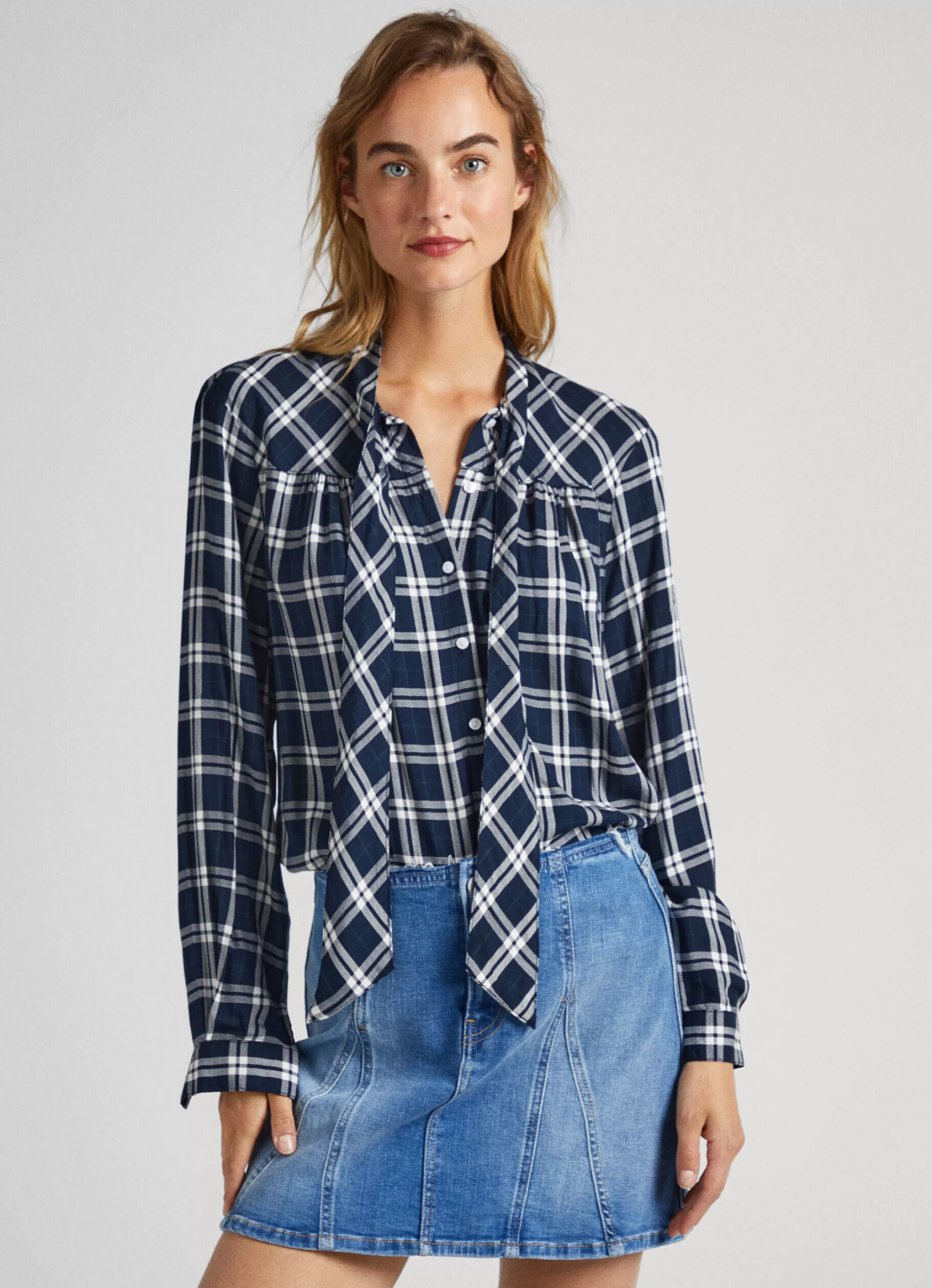 Mulher Pepe Jeans Camisas E Blusas>Blusa Xadrez Laco Na Gola