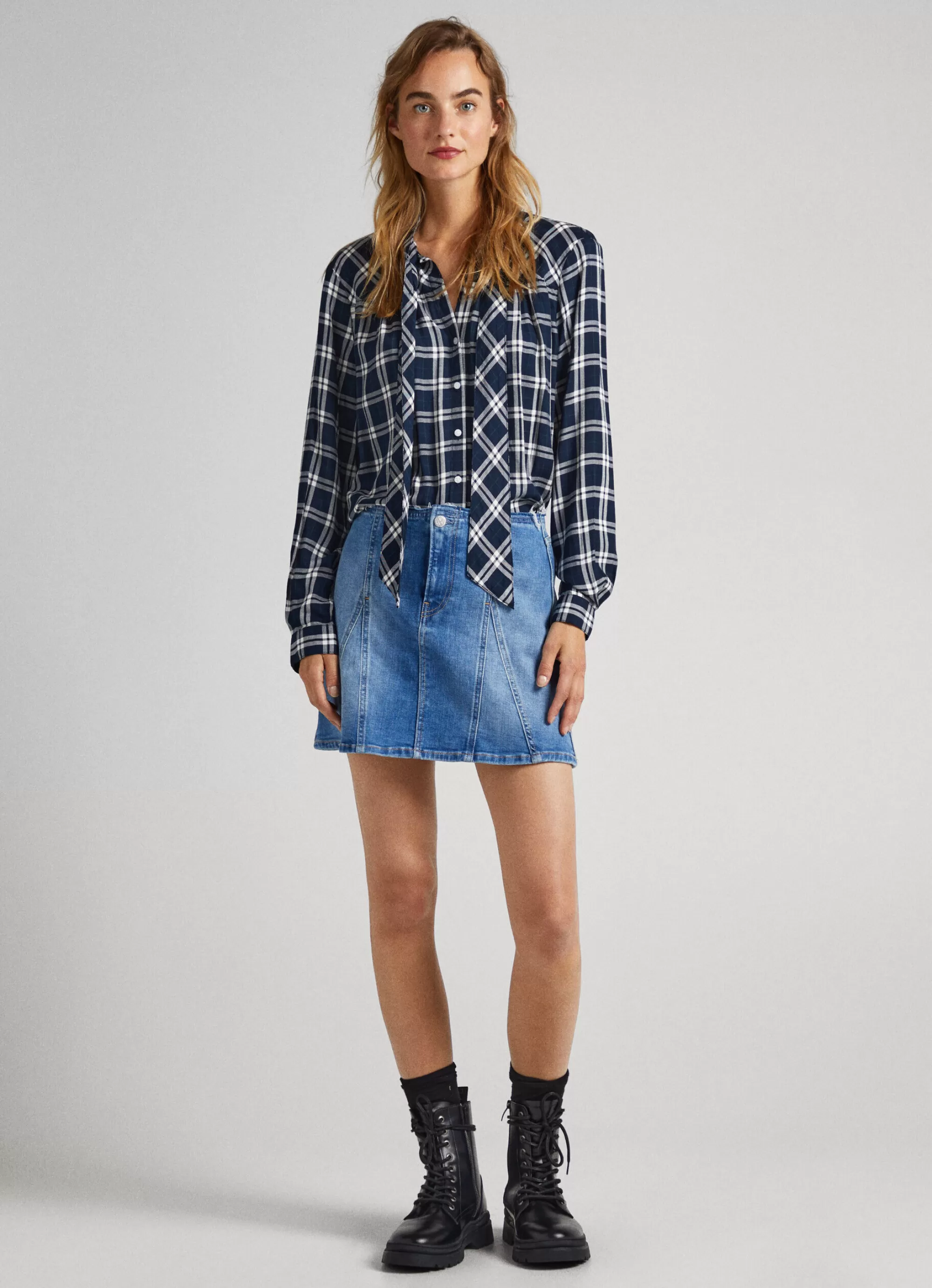 Mulher Pepe Jeans Camisas E Blusas>Blusa Xadrez Laco Na Gola