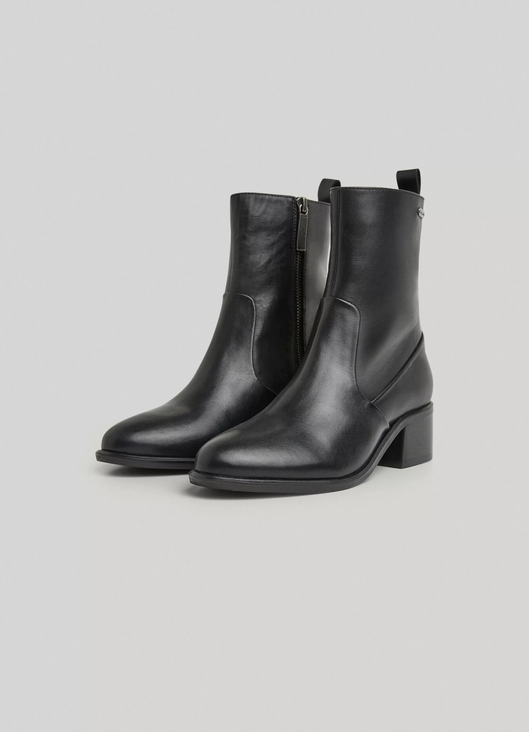 Mulher Pepe Jeans Botas E Sapatos>Botim De Couro De Cano Medio