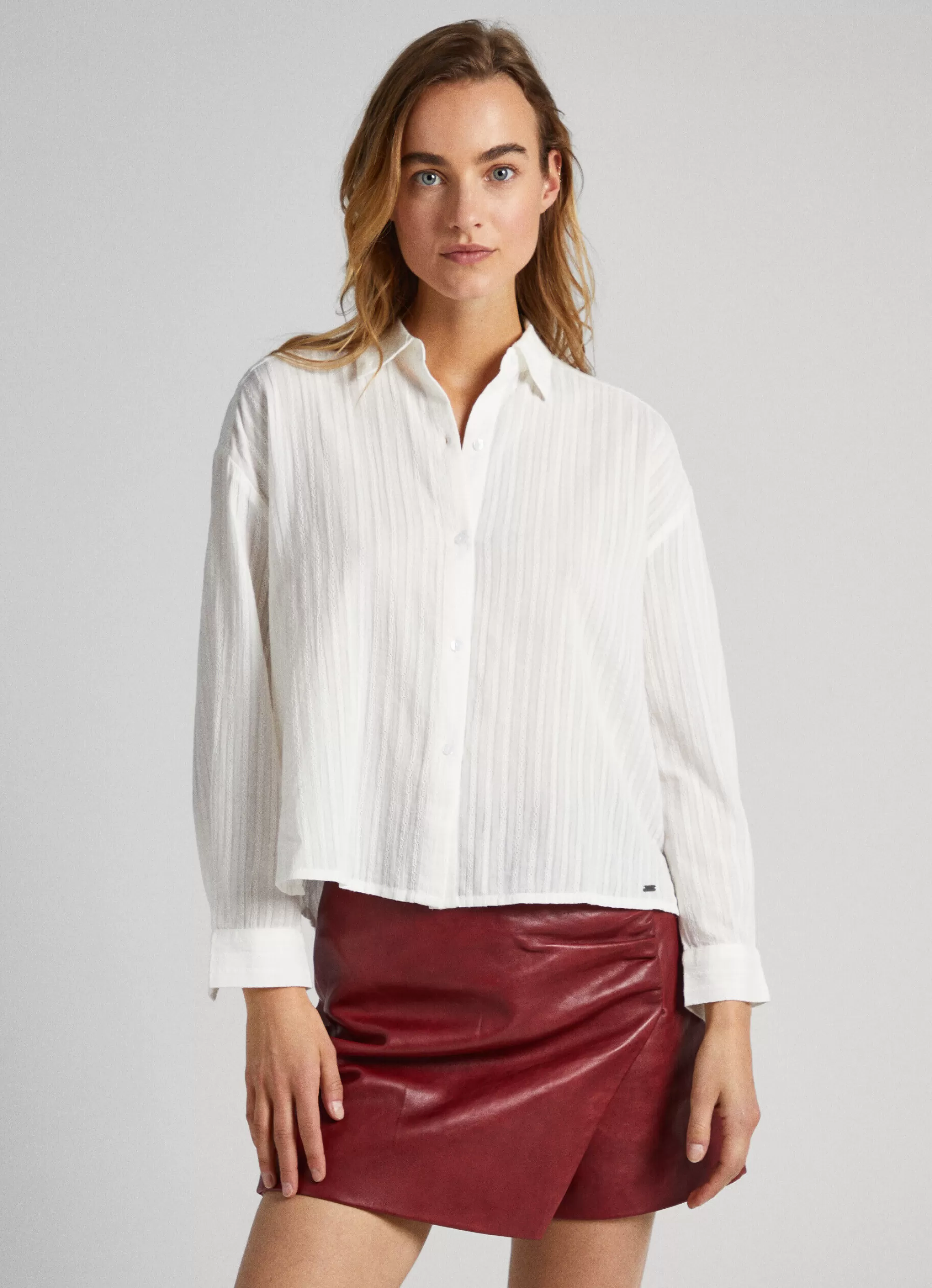 Mulher Pepe Jeans Camisas E Blusas>Camisa Algodao Dobby As Riscas