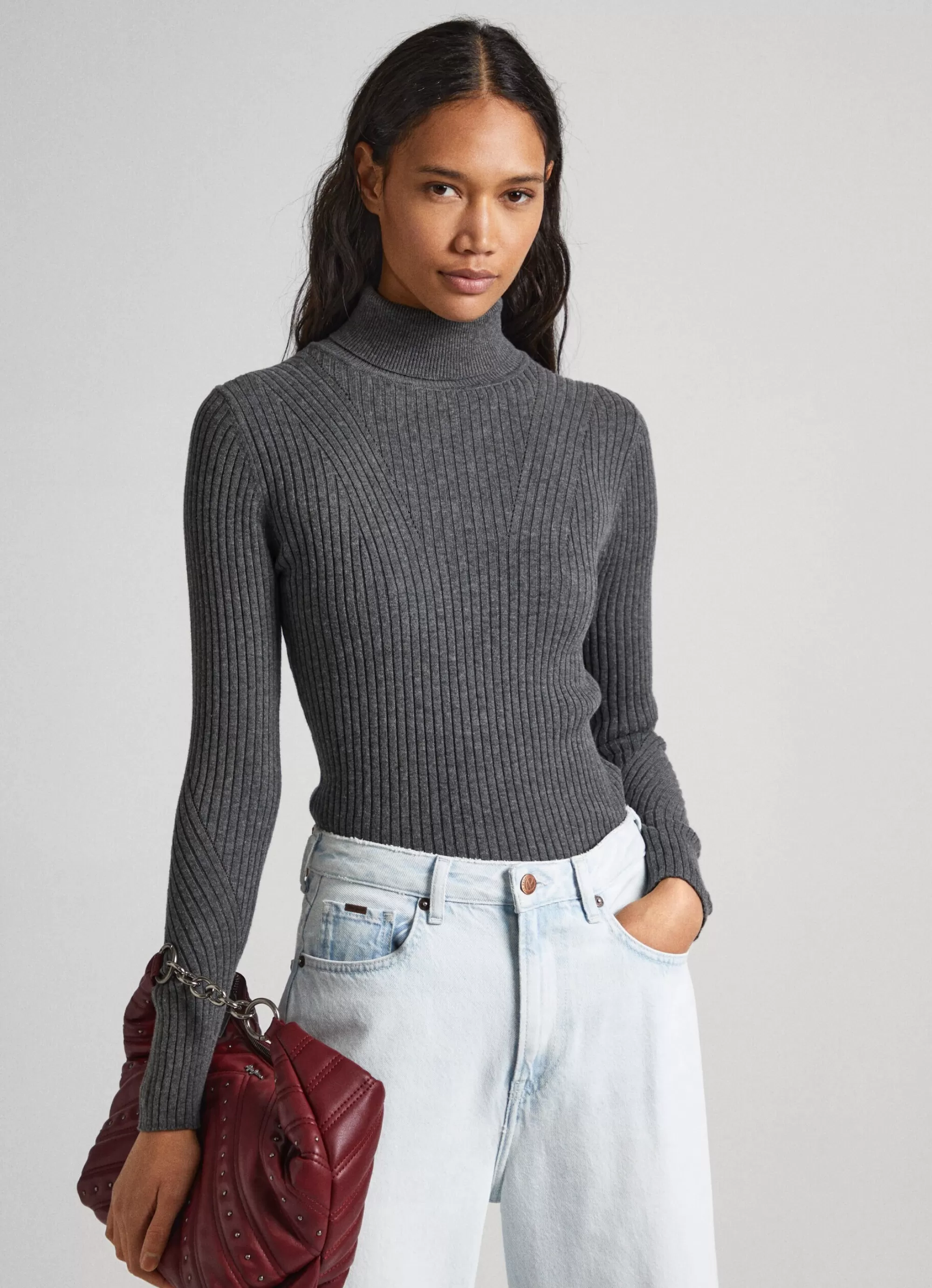 Mulher Pepe Jeans Malhas>Camisola De Gola Alta Canelada