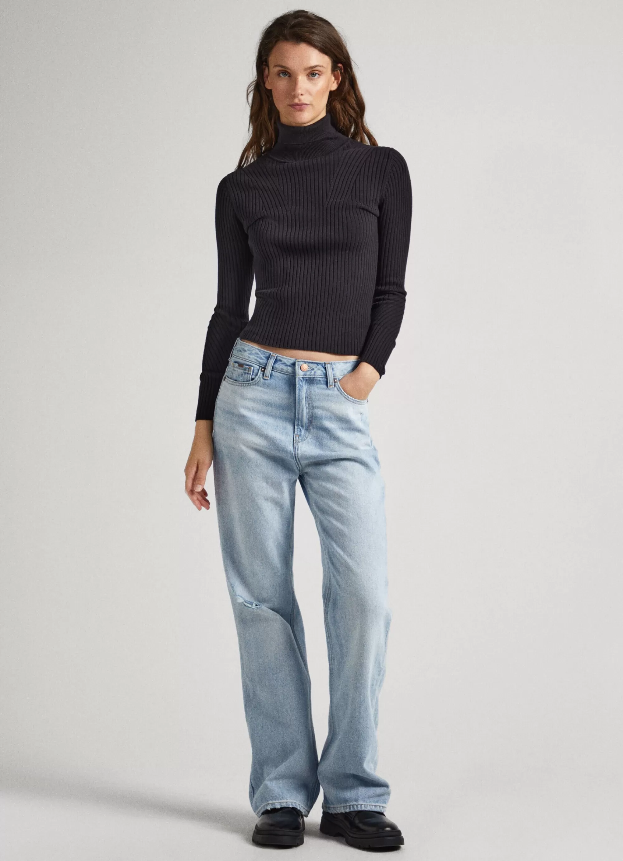 Mulher Pepe Jeans Malhas>Camisola De Gola Alta Canelada