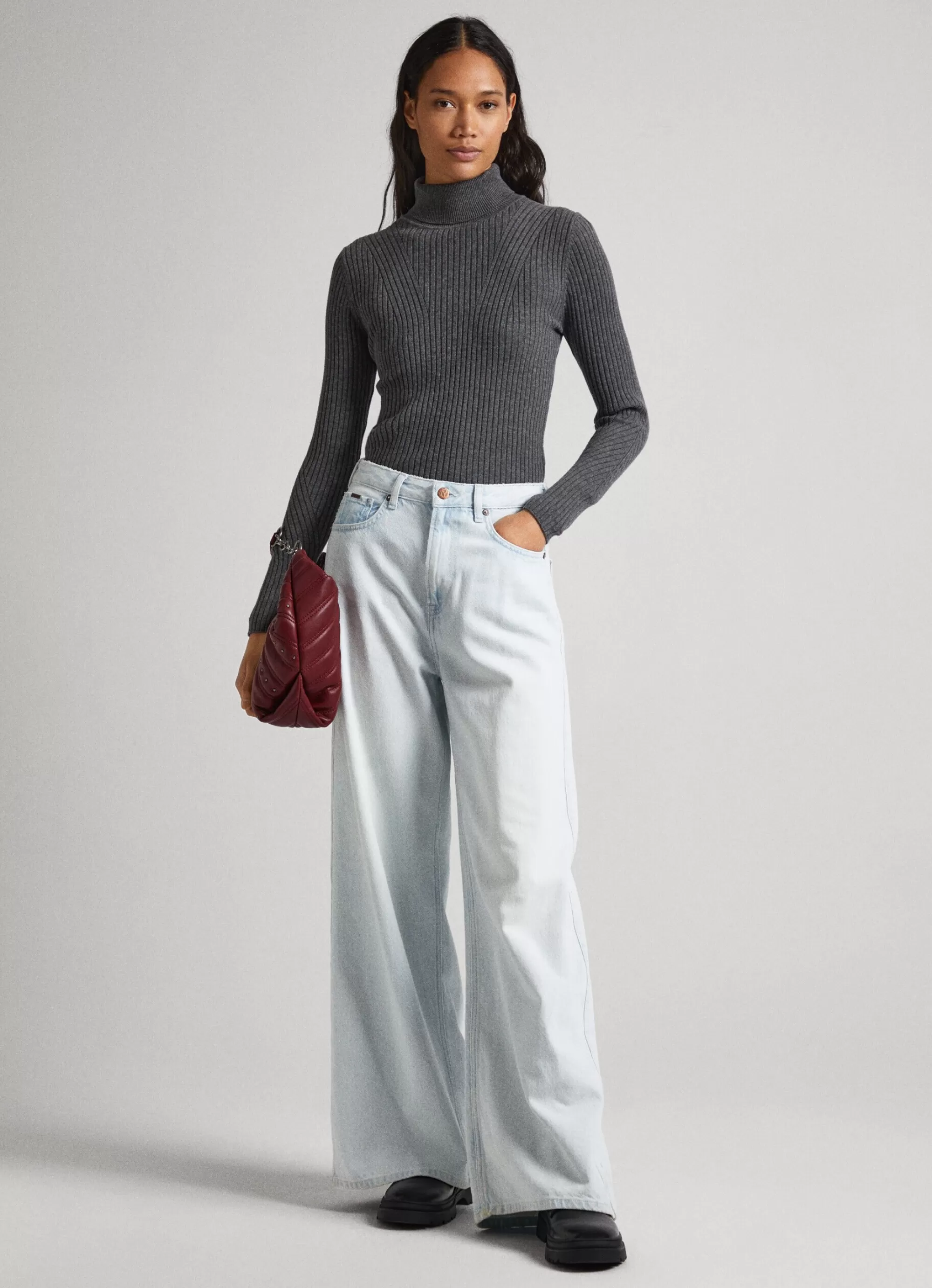 Mulher Pepe Jeans Malhas>Camisola De Gola Alta Canelada