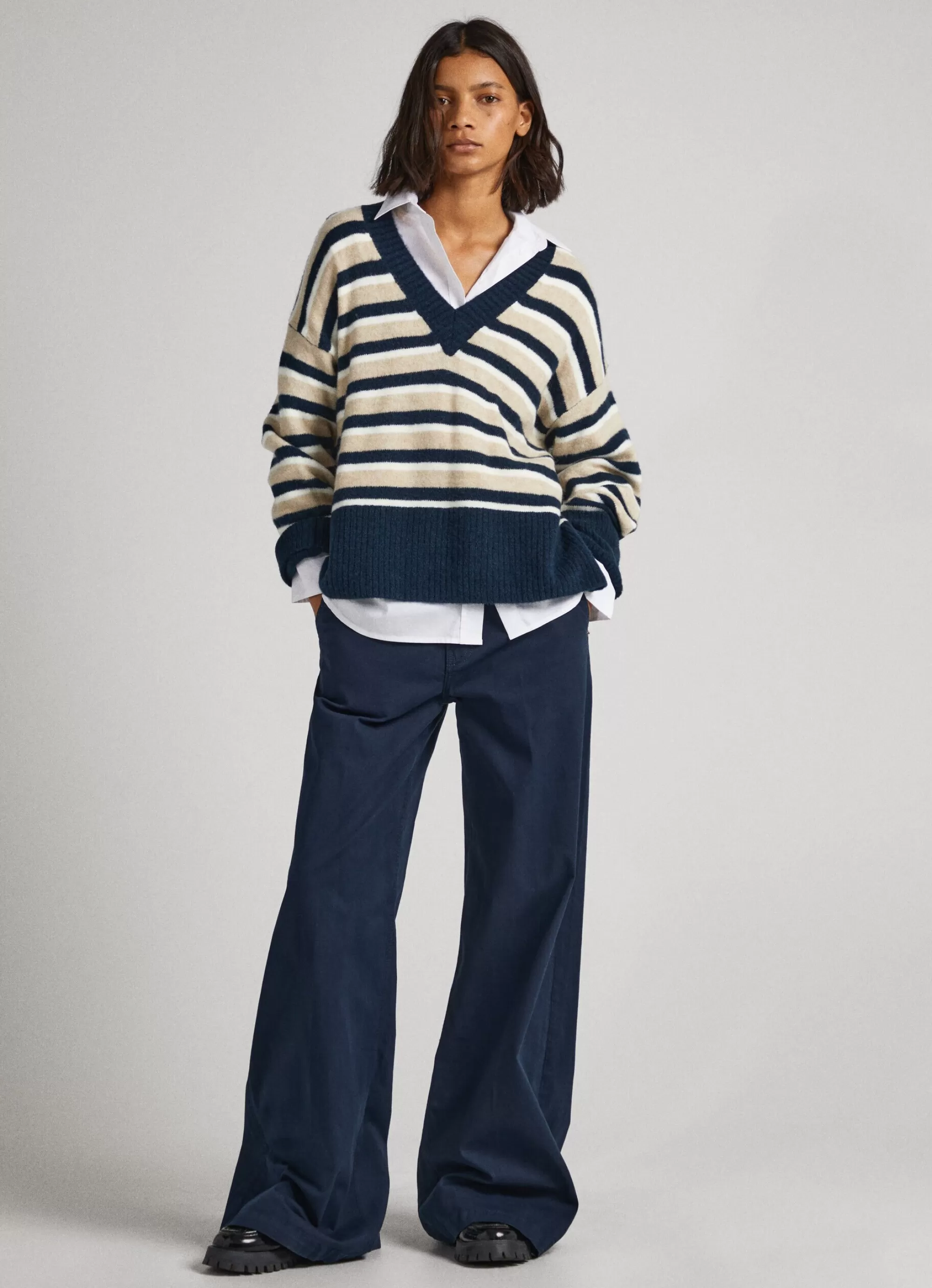 Mulher Pepe Jeans Malhas>Camisola Decote Em V As Riscas