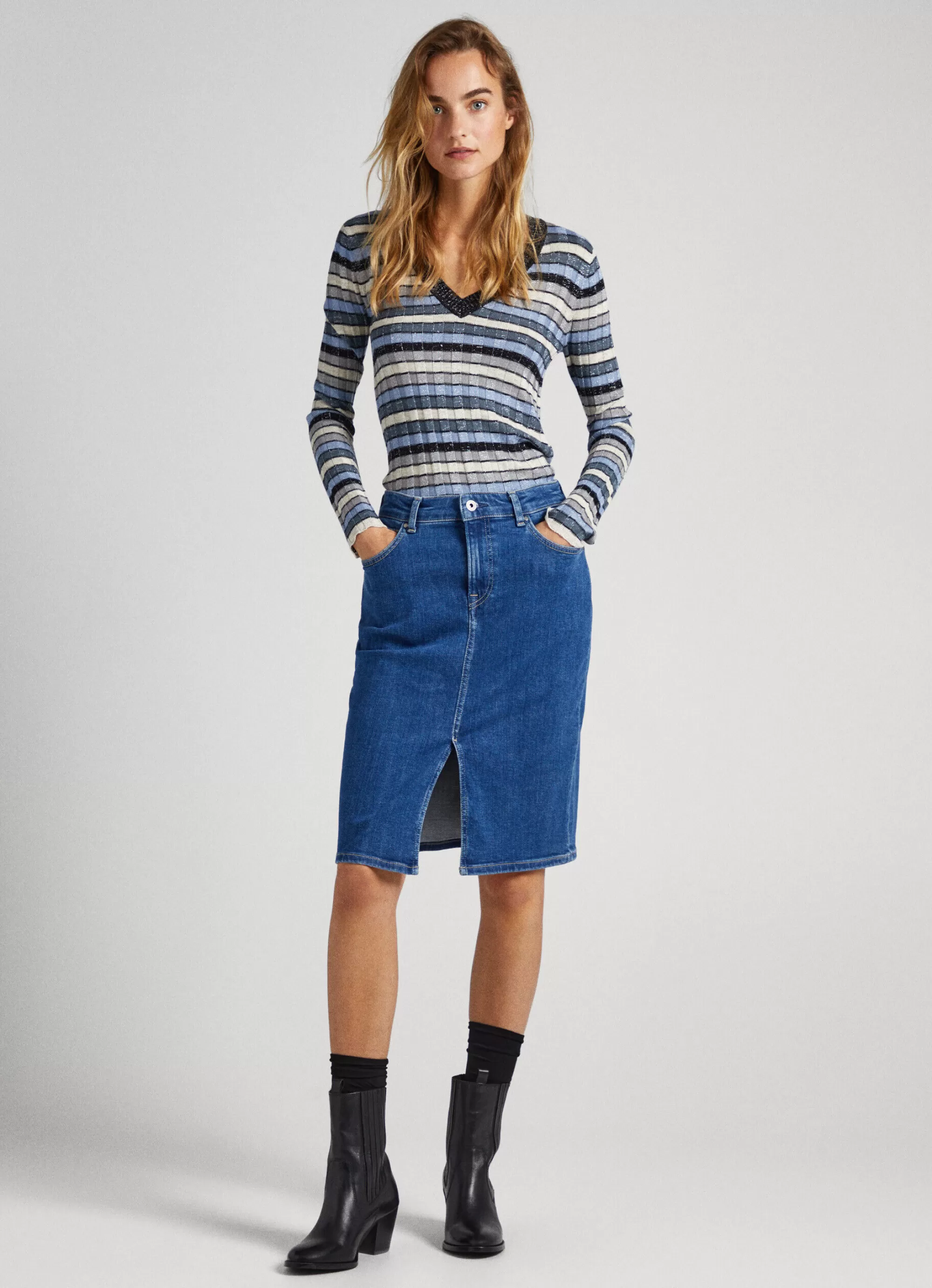 Mulher Pepe Jeans Malhas E Cardigans>Camisola Decote Em V As Riscas