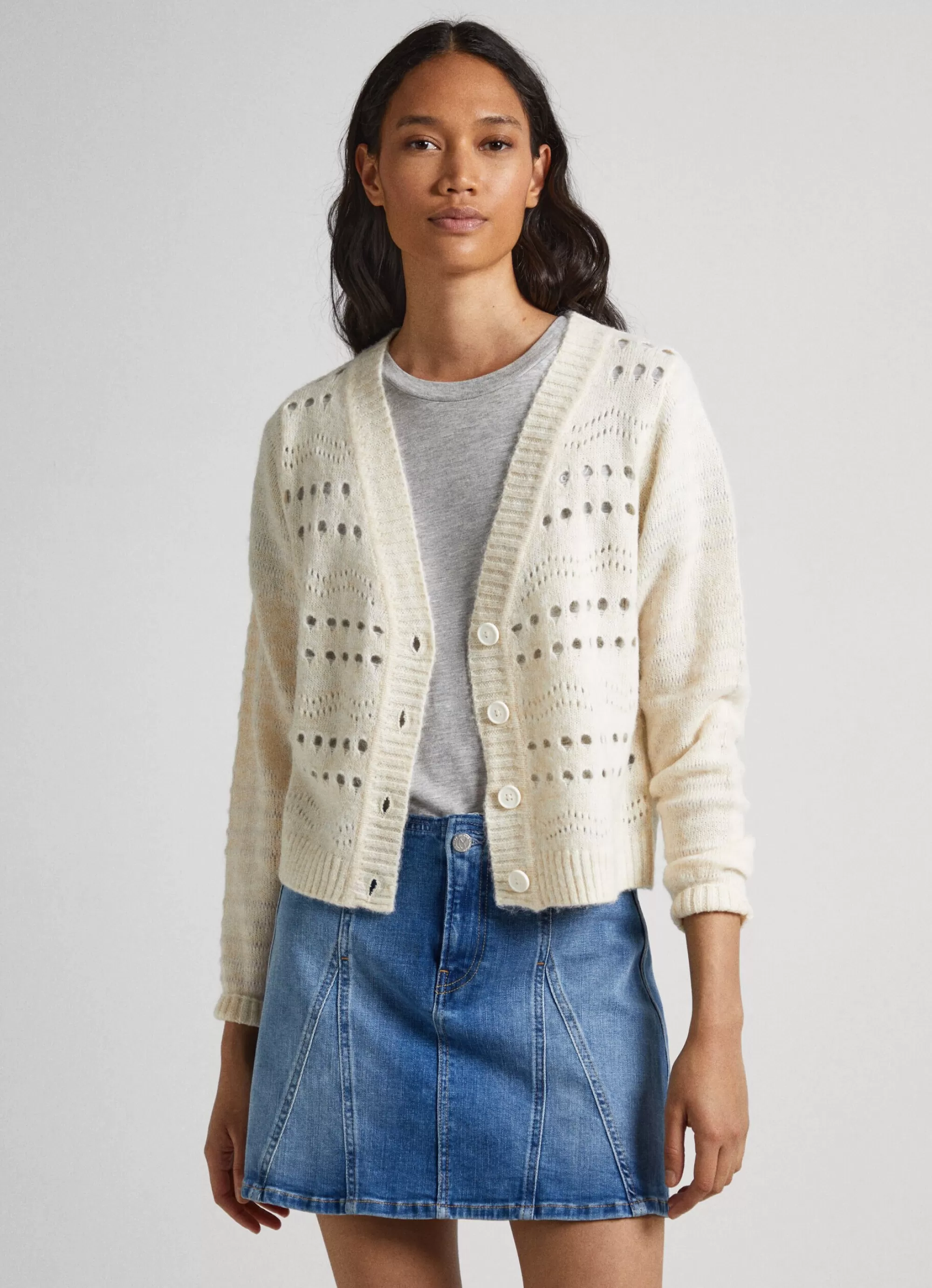 Mulher Pepe Jeans Malhas>Cardigan Com Detalhes Abertos
