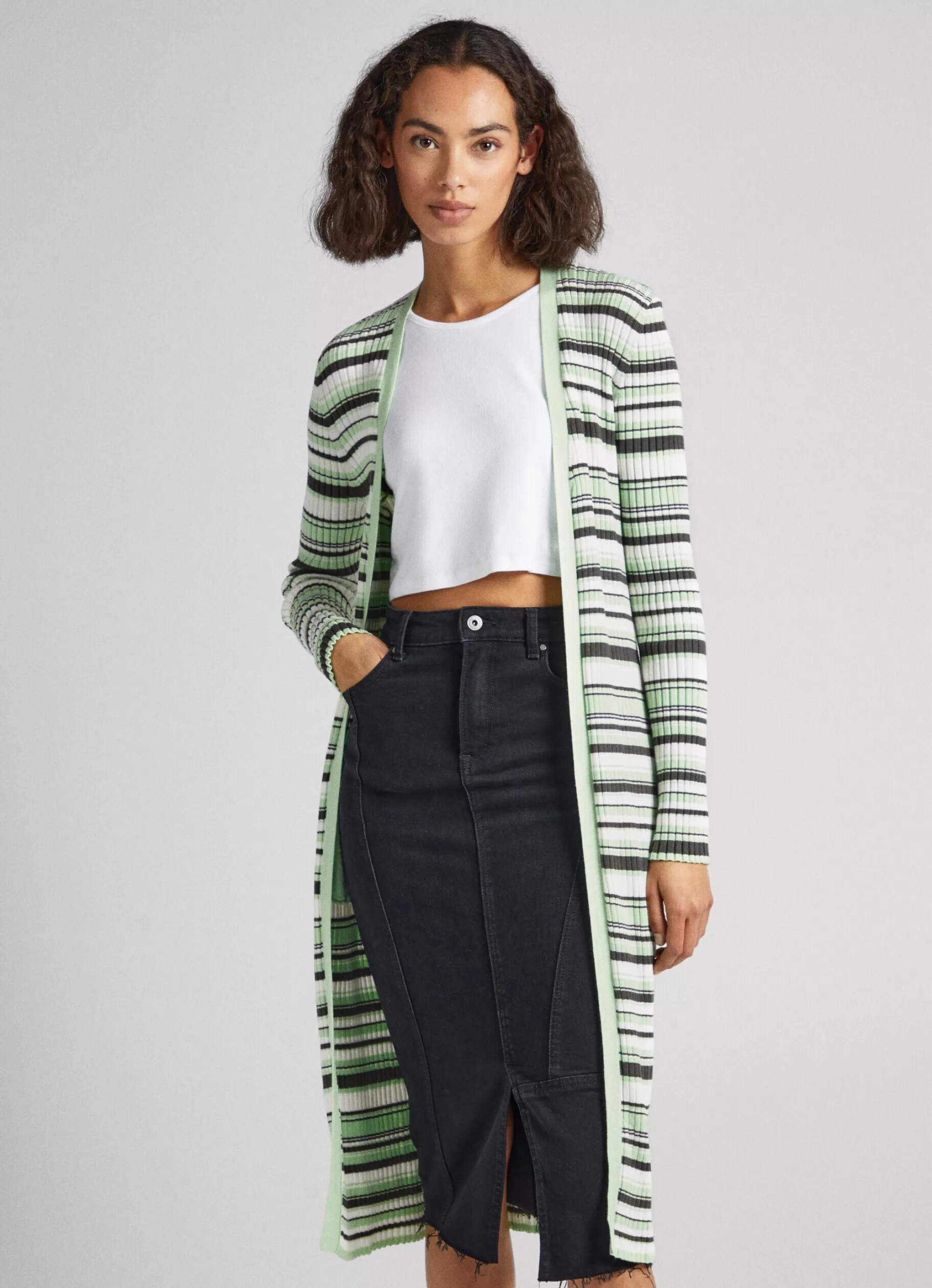 Mulher Pepe Jeans Malhas>Cardigan Comprido As Riscas