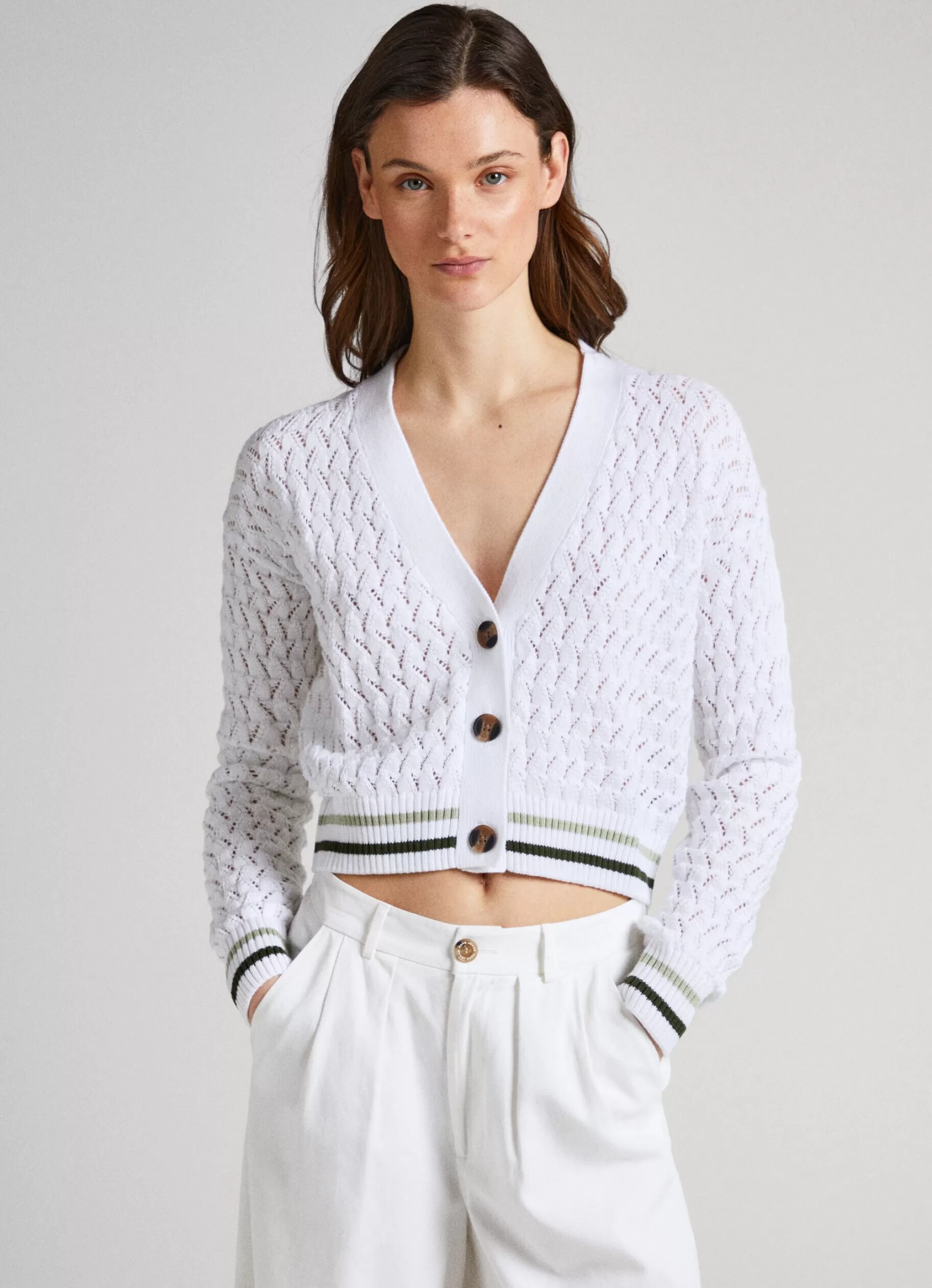 Mulher Pepe Jeans Malhas>Cardigan Openwork Diamonds