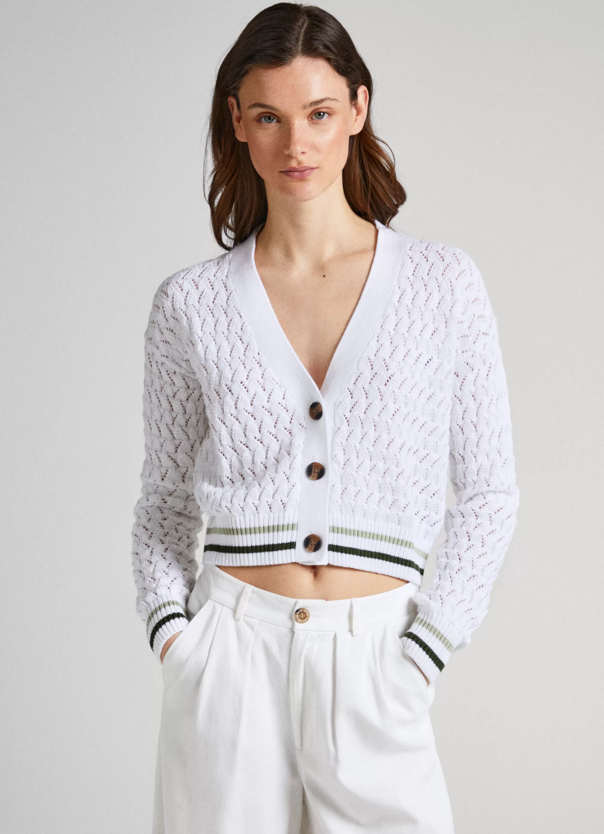Mulher Pepe Jeans Malhas E Cardigans>Cardigan Openwork Diamonds