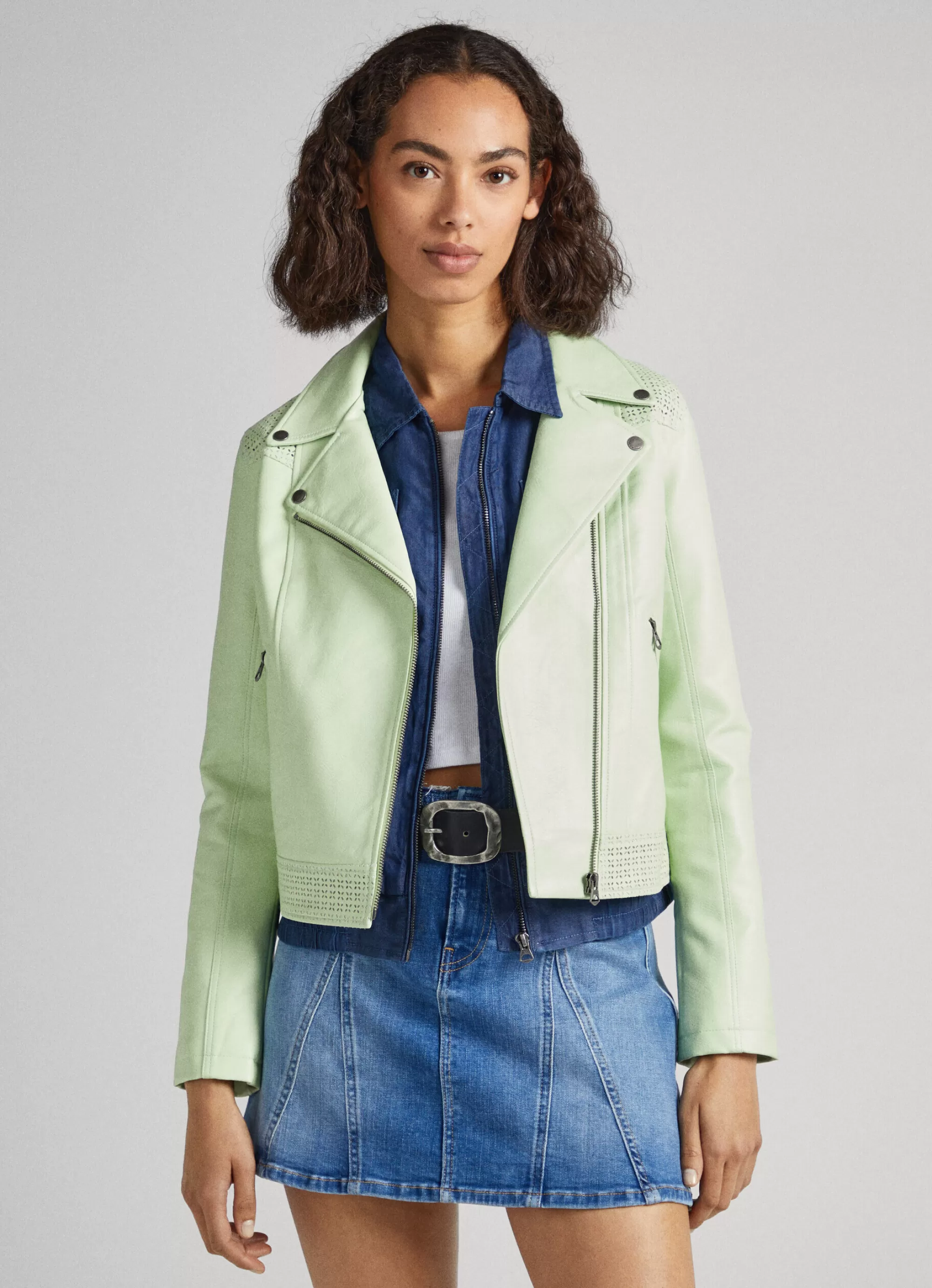 Mulher Pepe Jeans Casaco E Jaquetas>Casaco Biker Com Detalhes Abertos
