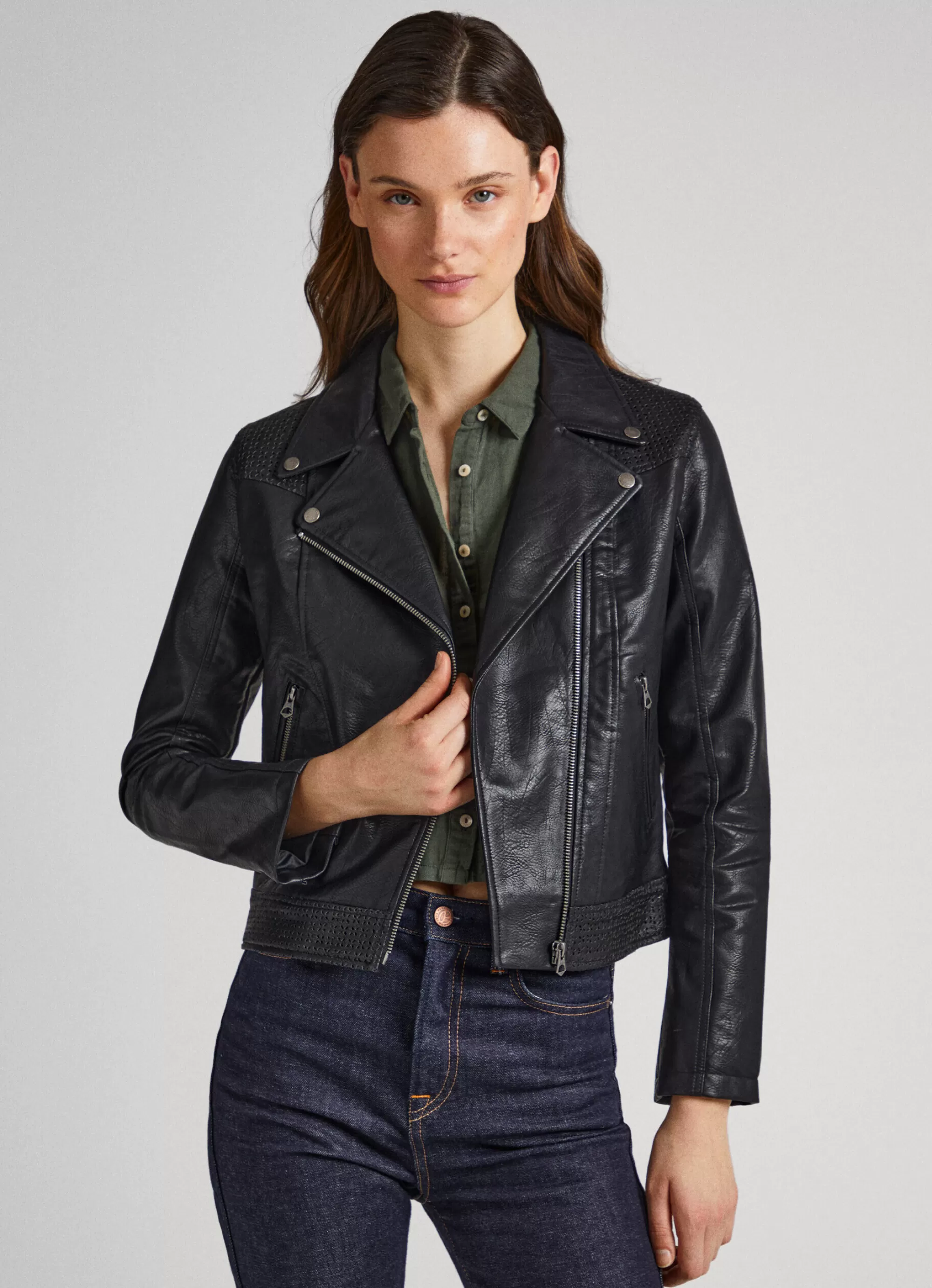 Mulher Pepe Jeans Casaco E Jaquetas>Casaco Biker Com Detalhes Abertos