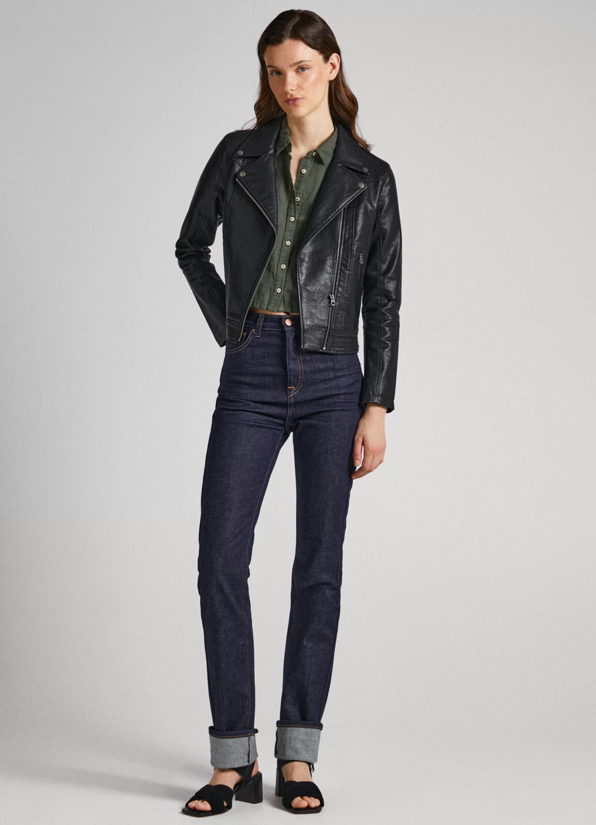 Mulher Pepe Jeans Casaco E Jaquetas>Casaco Biker Com Detalhes Abertos