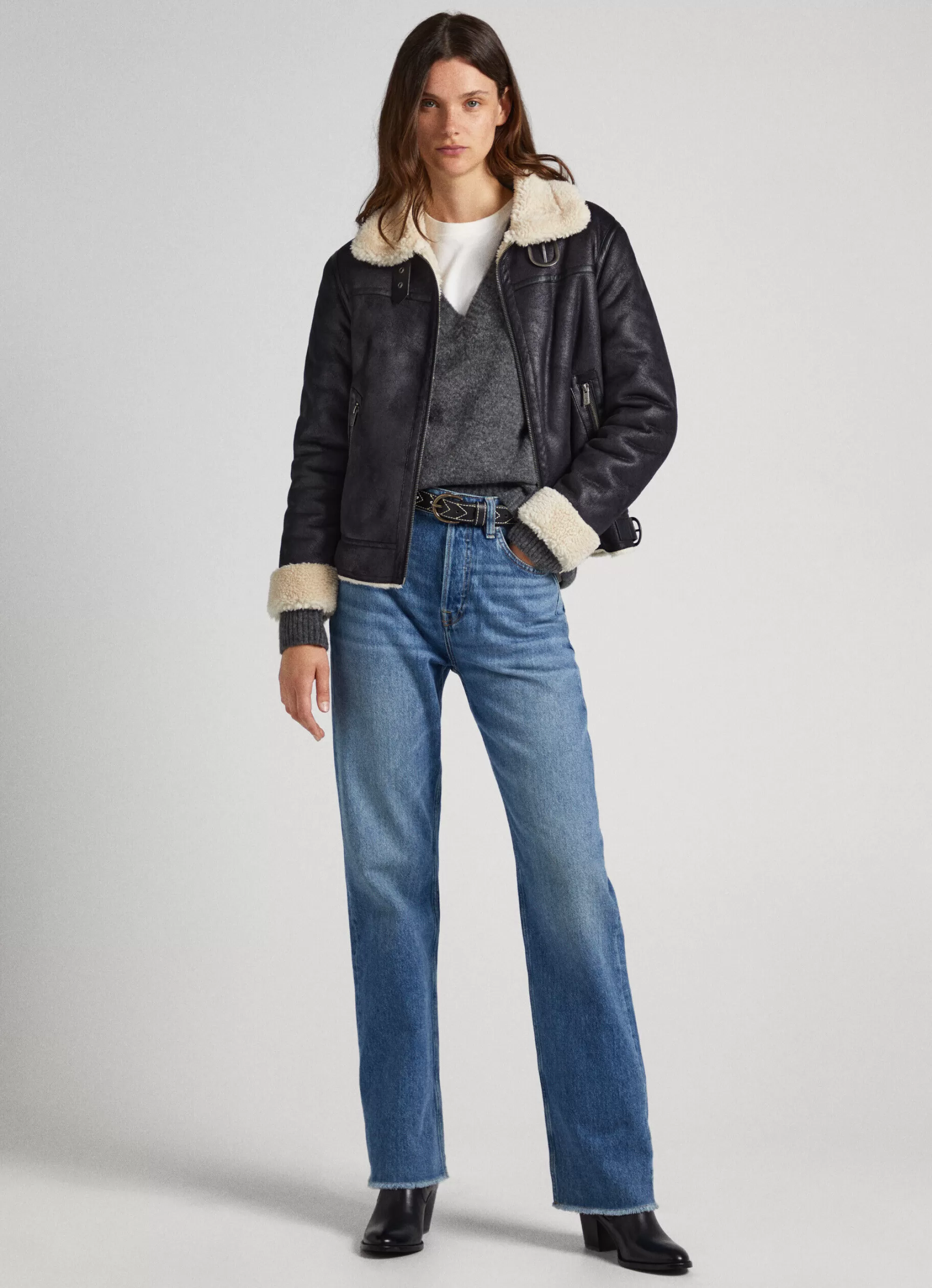 Mulher Pepe Jeans Casaco E Jaquetas>Casaco Biker Com Forro Borrego