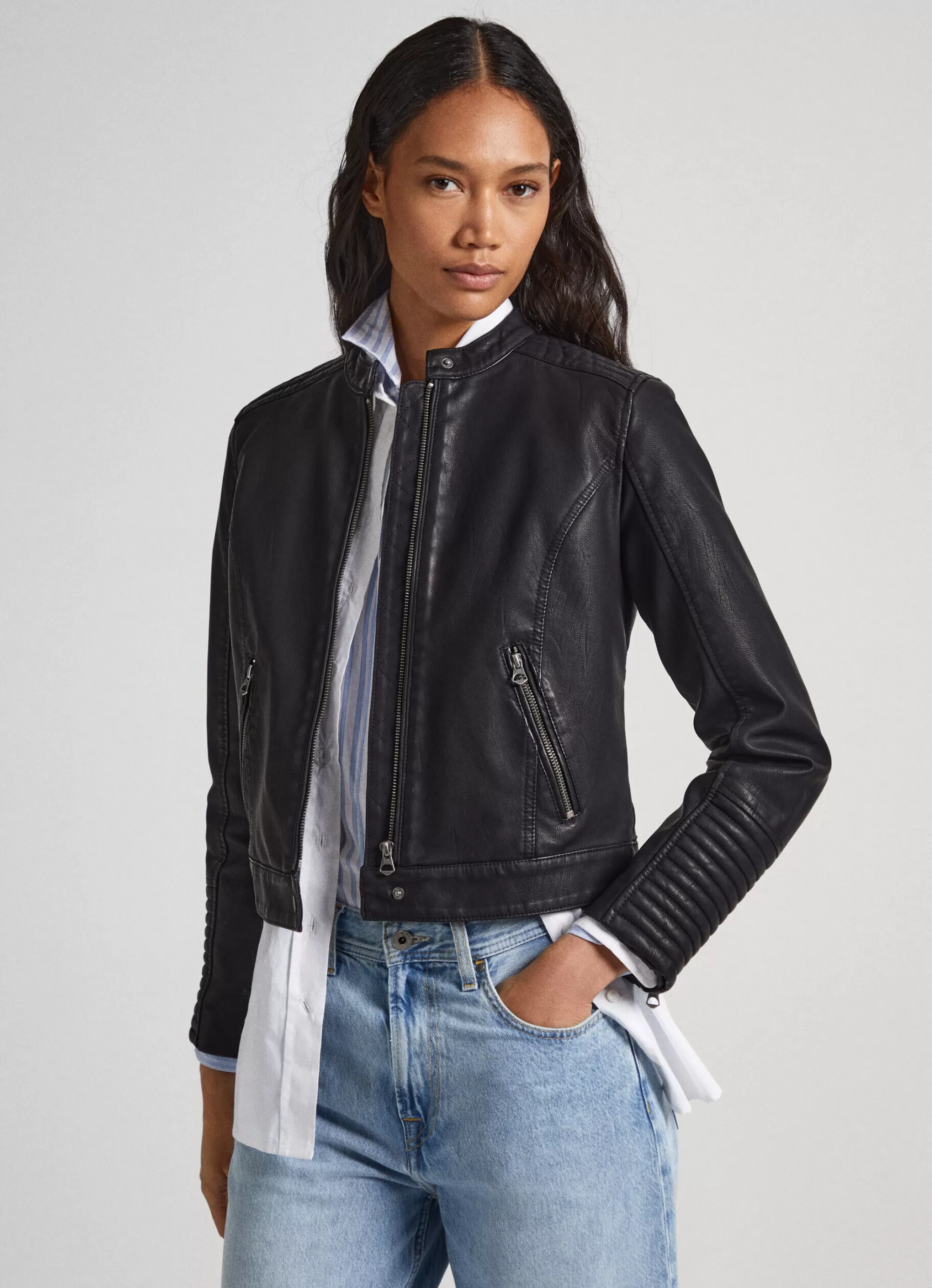 Mulher Pepe Jeans Casaco E Jaquetas>Casaco Biker Ombros Acolchoados