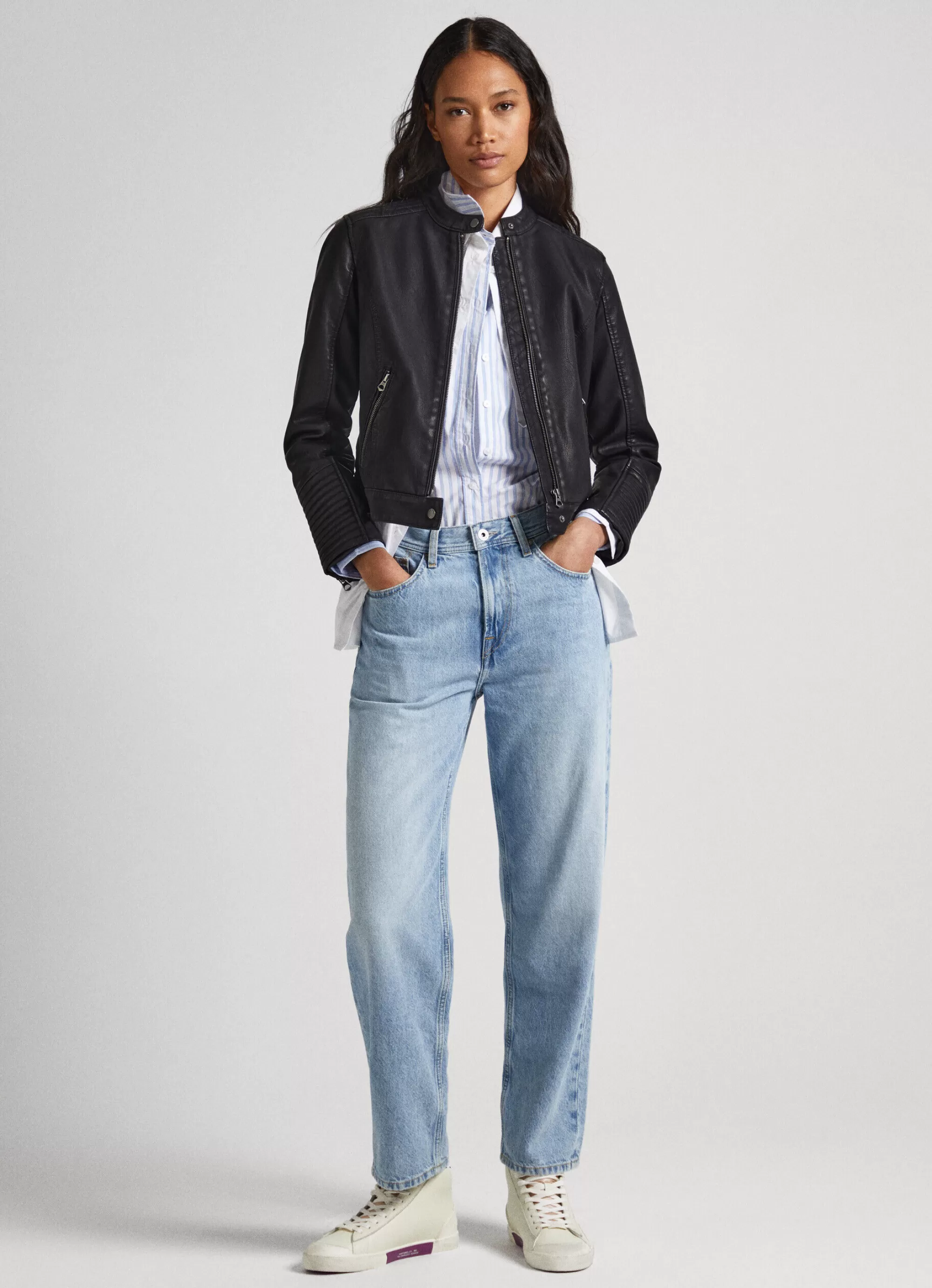 Mulher Pepe Jeans Casaco E Jaquetas>Casaco Biker Ombros Acolchoados