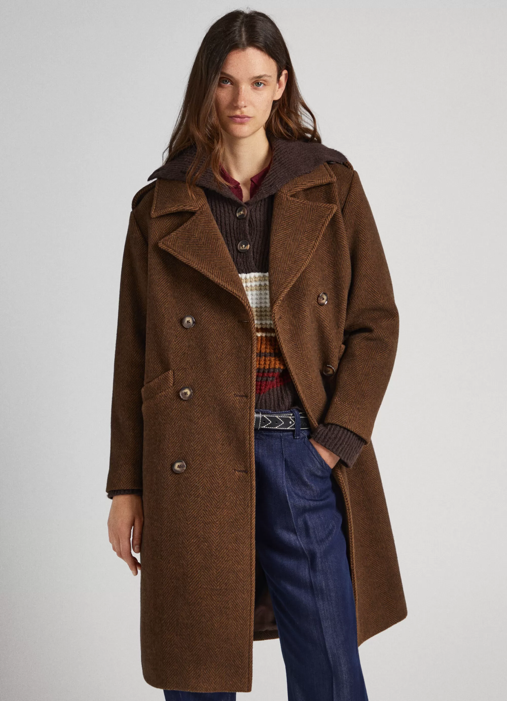 Mulher Pepe Jeans Casaco E Jaquetas>Casaco De La Padrao Espinha De Peixe