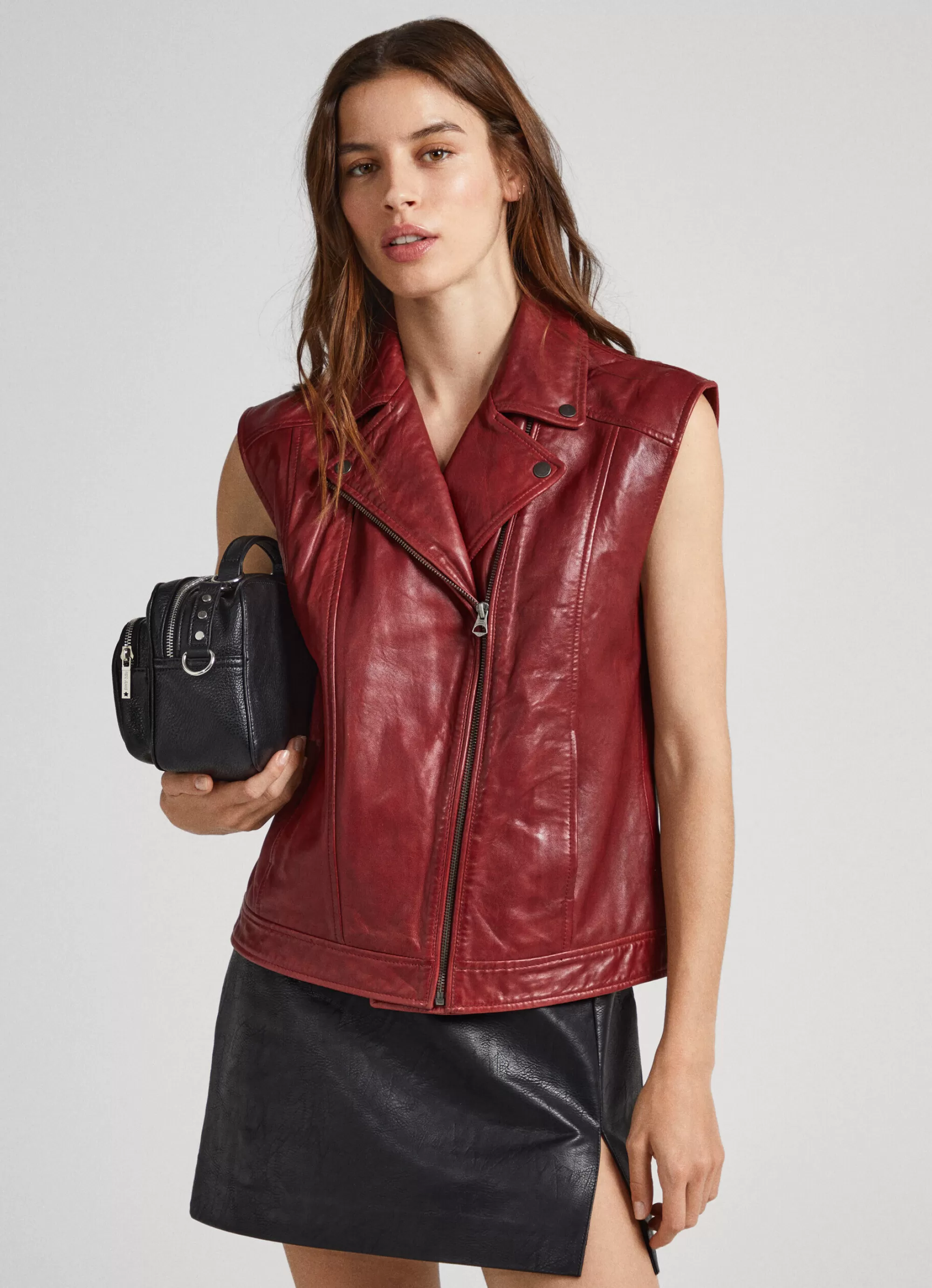Mulher Pepe Jeans Casaco E Jaquetas>Colete De Couro De Cordeiro