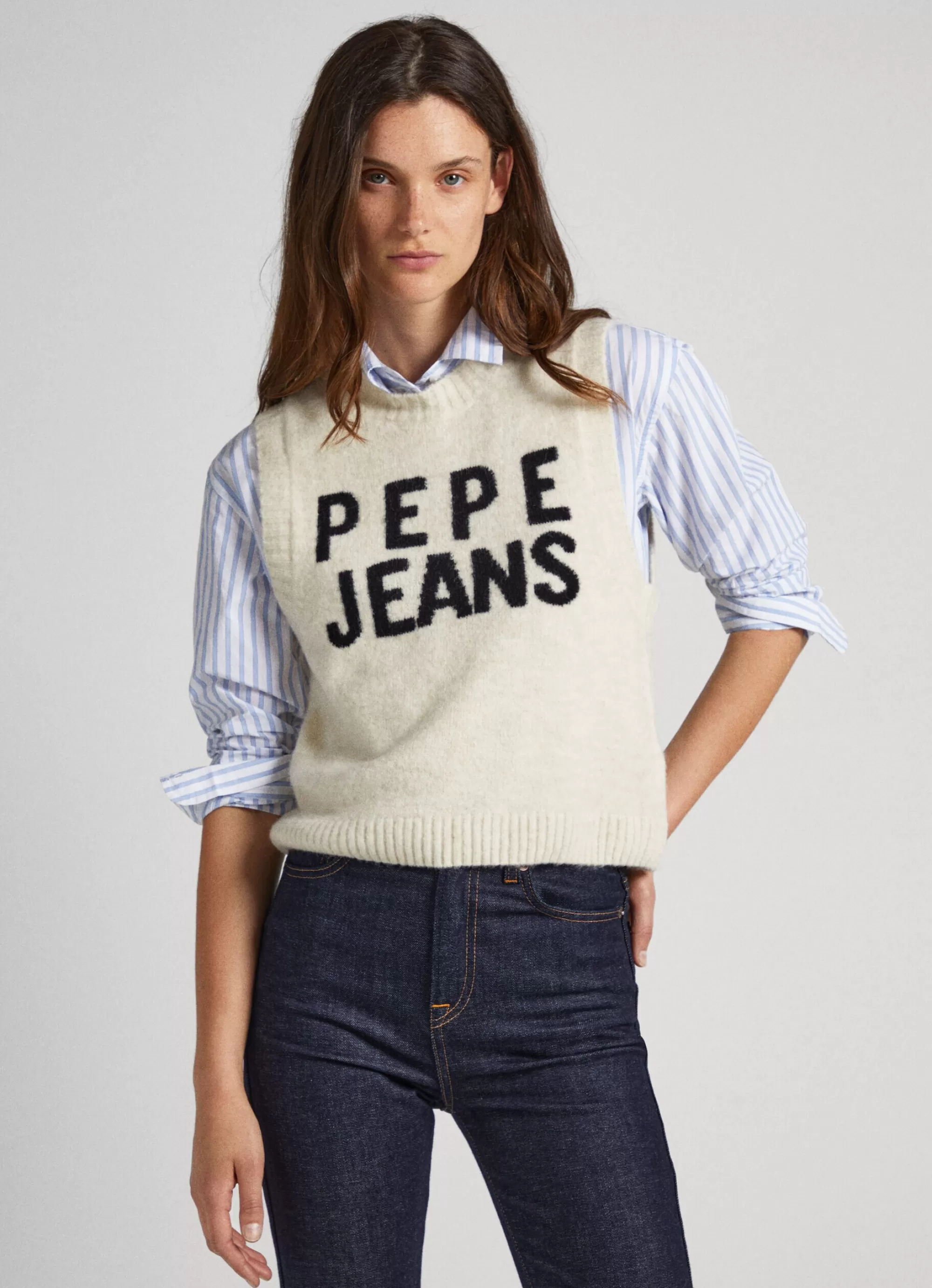 Mulher Pepe Jeans Malhas>Colete De Malha Logo Estampado