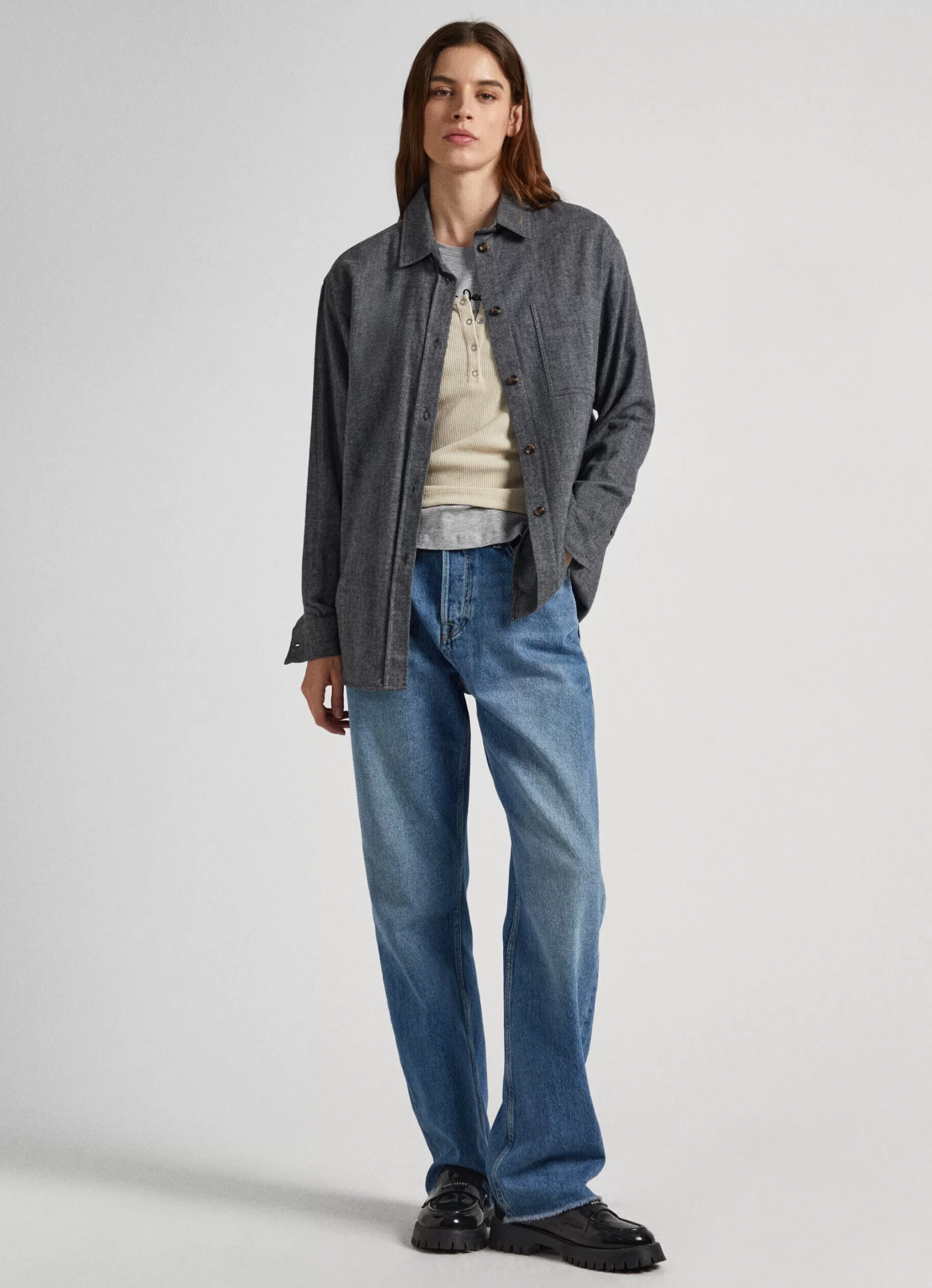 Mulher Pepe Jeans Camisas E Blusas>Sobrecamisa Algodao Espinha De Peixe