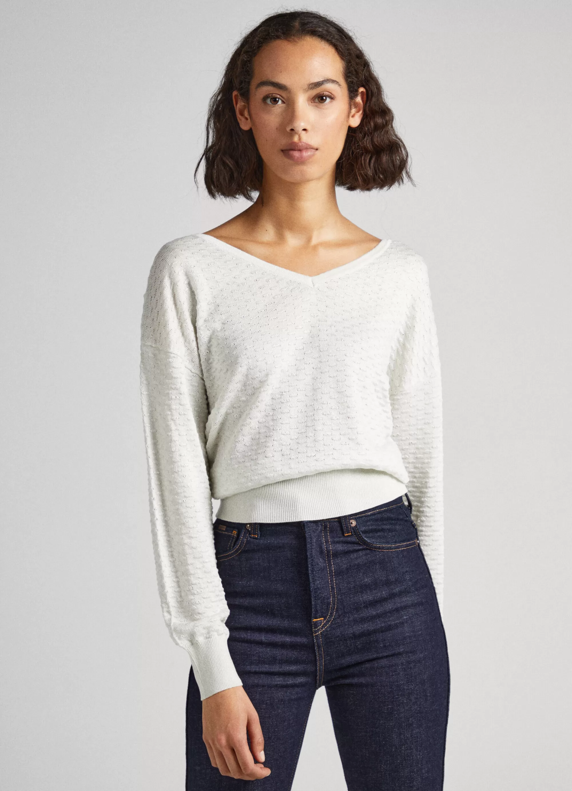 Mulher Pepe Jeans Malhas E Cardigans>Sweater Texturizada Decote Em V