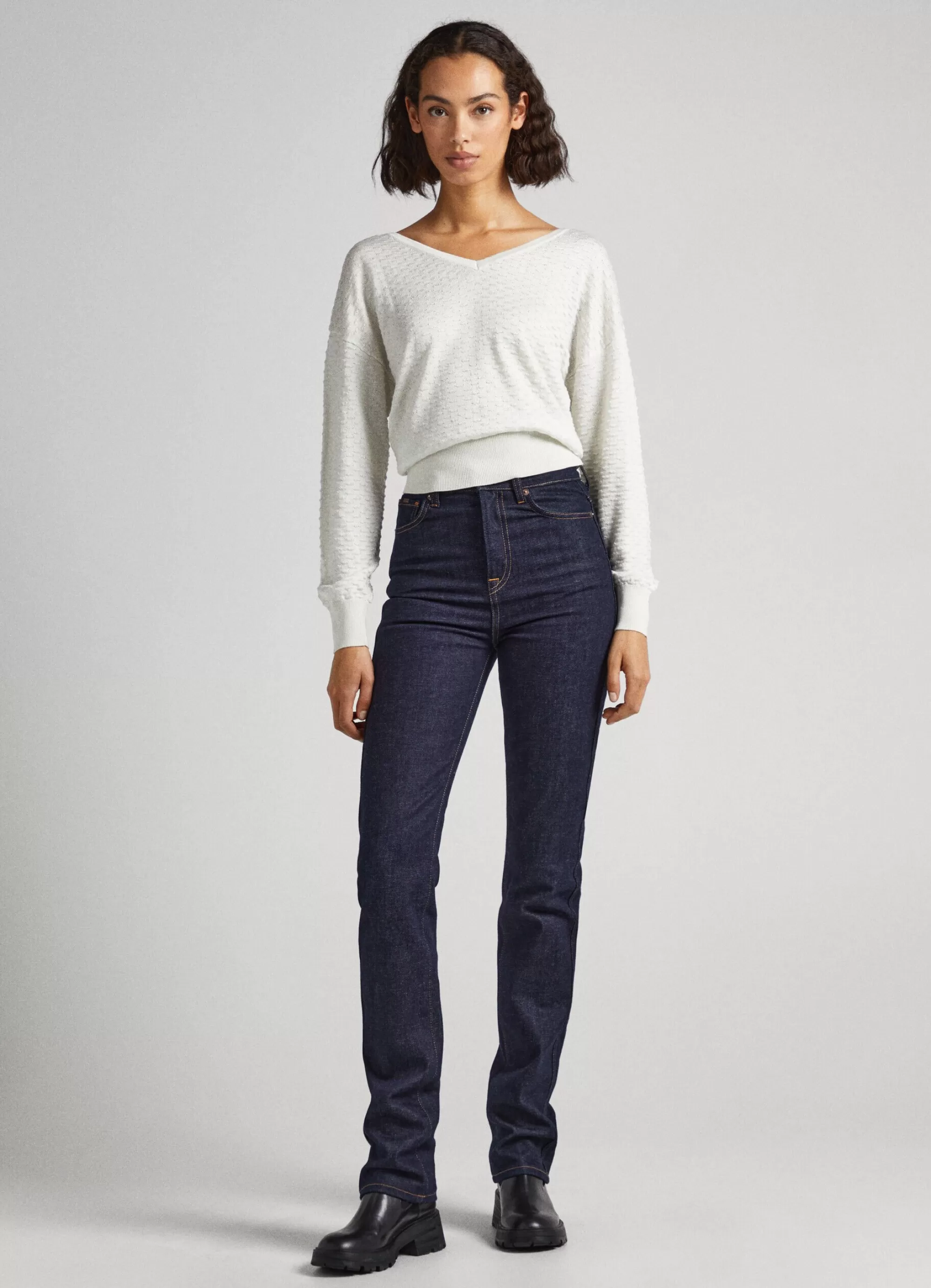 Mulher Pepe Jeans Malhas>Sweater Texturizada Decote Em V