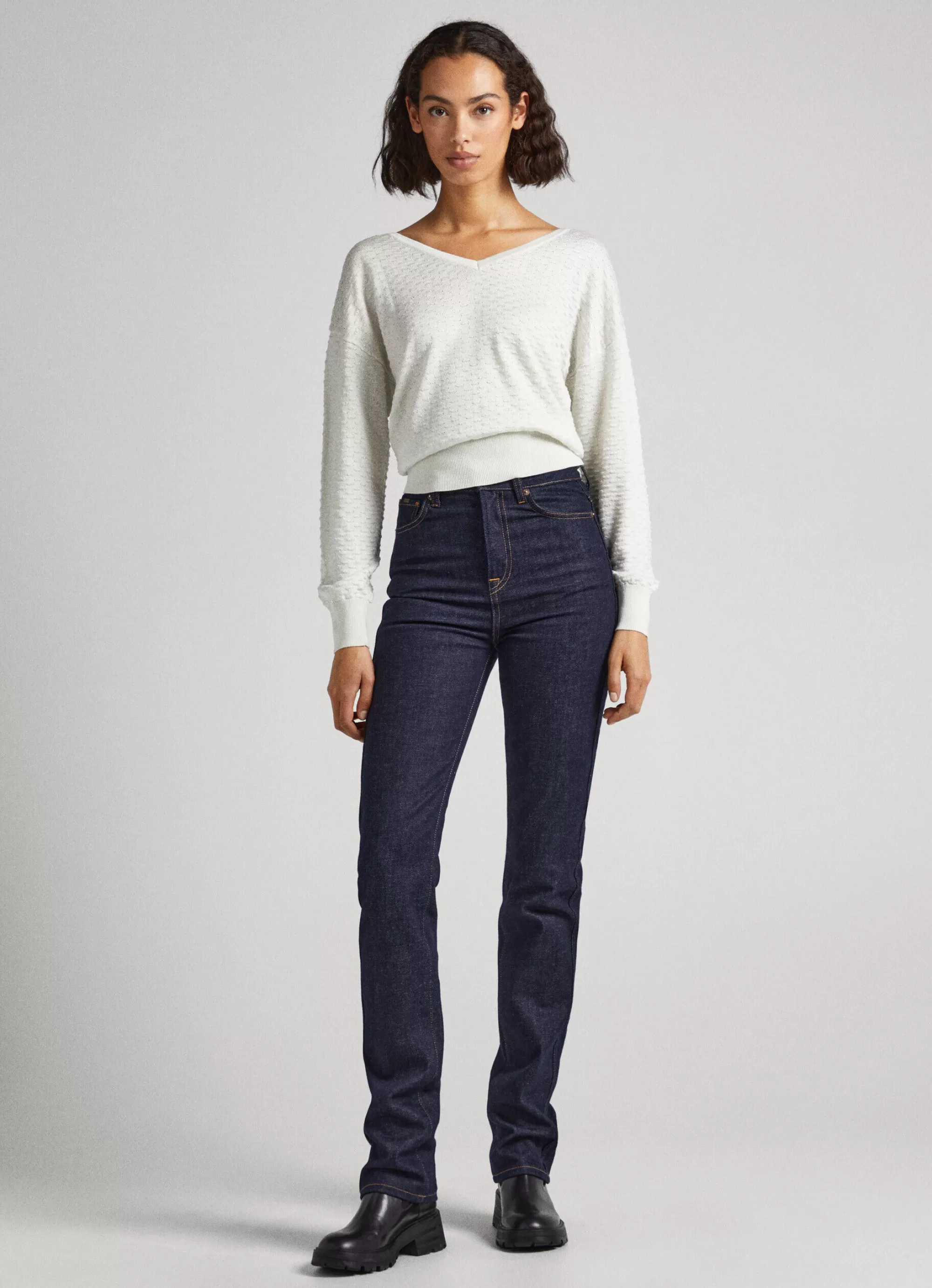 Mulher Pepe Jeans Malhas E Cardigans>Sweater Texturizada Decote Em V