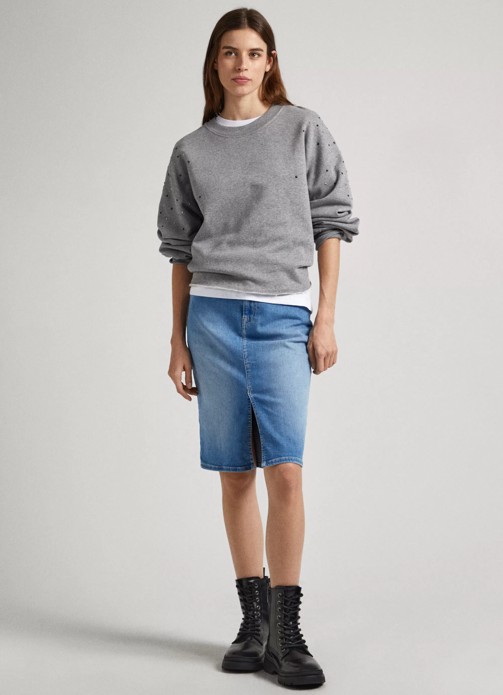 Mulher Pepe Jeans Sweatshirts>Sweatshirt Detalhes Em Strass