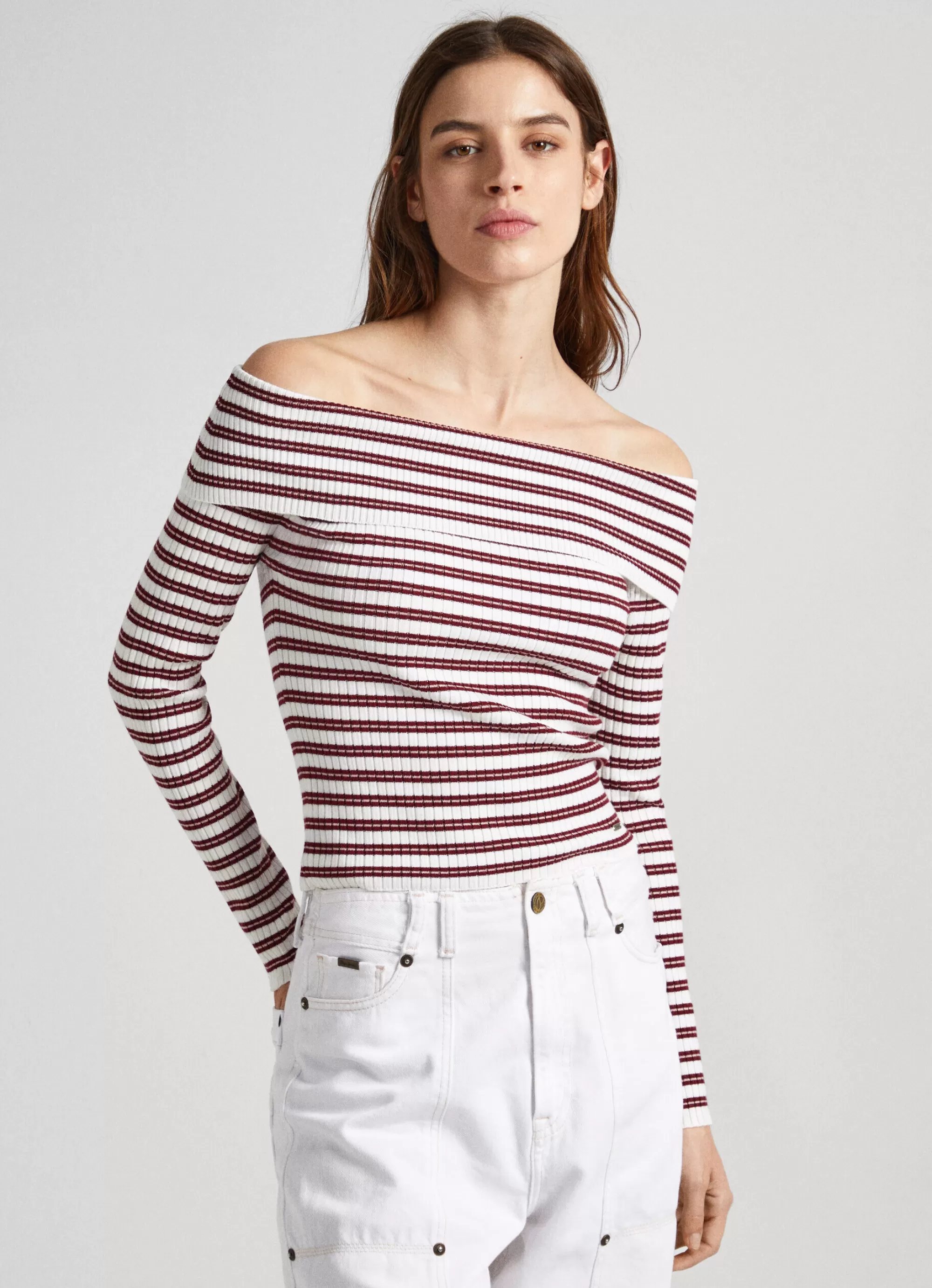 Mulher Pepe Jeans Malhas E Cardigans>Top Bardot Padrao As Riscas