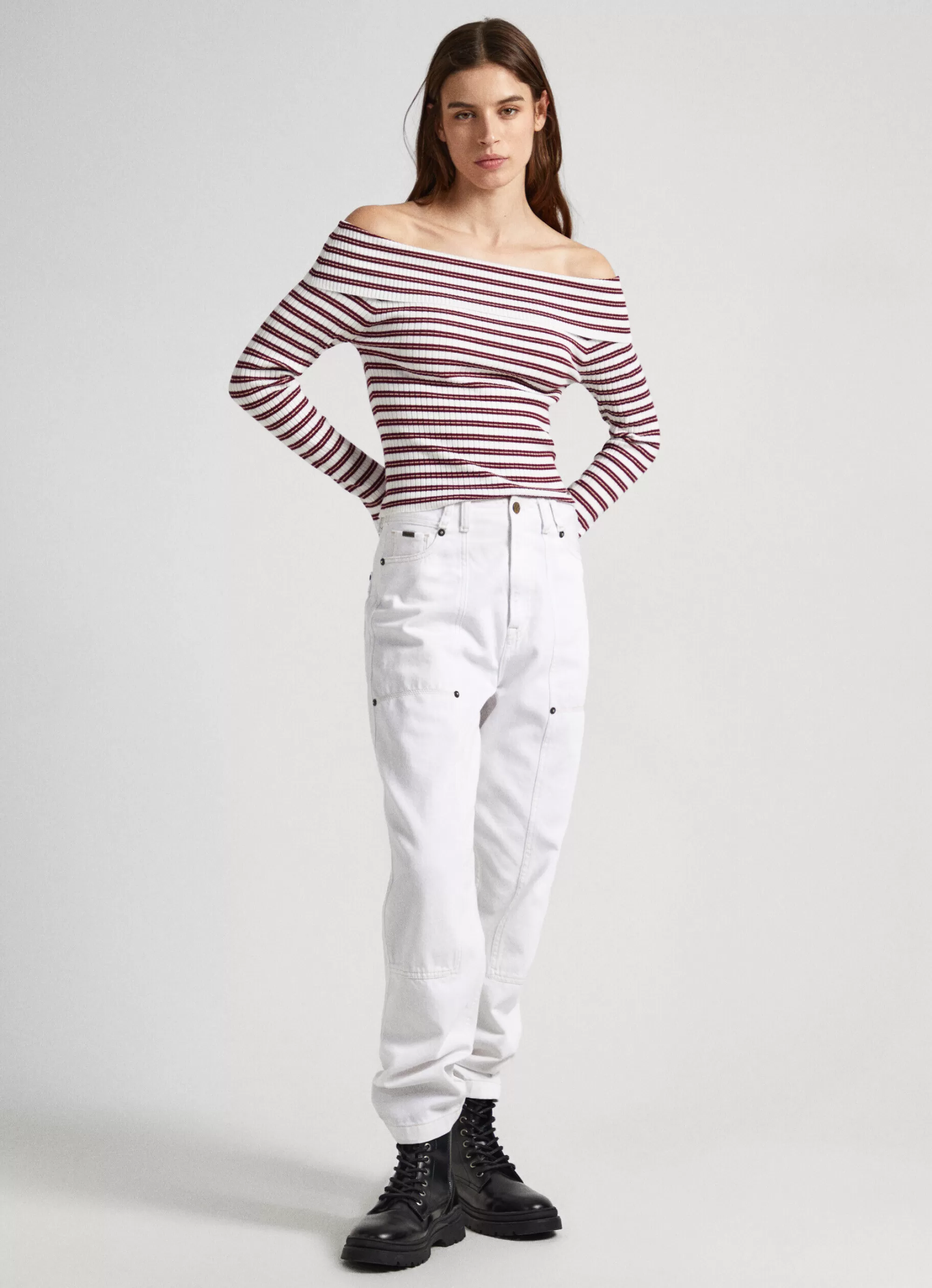 Mulher Pepe Jeans Malhas E Cardigans>Top Bardot Padrao As Riscas