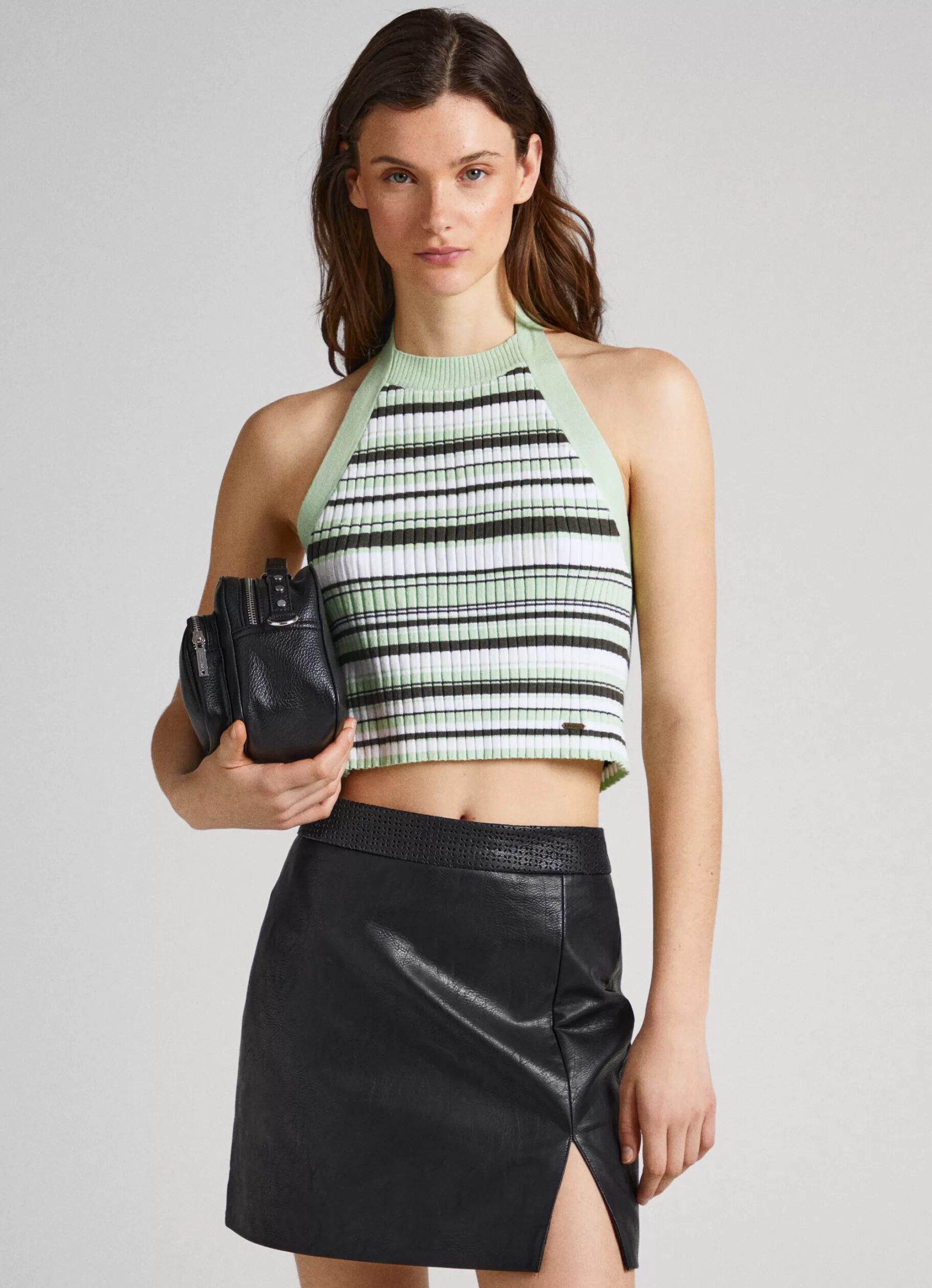 Mulher Pepe Jeans Malhas E Cardigans>Top Halter Padrao As Riscas