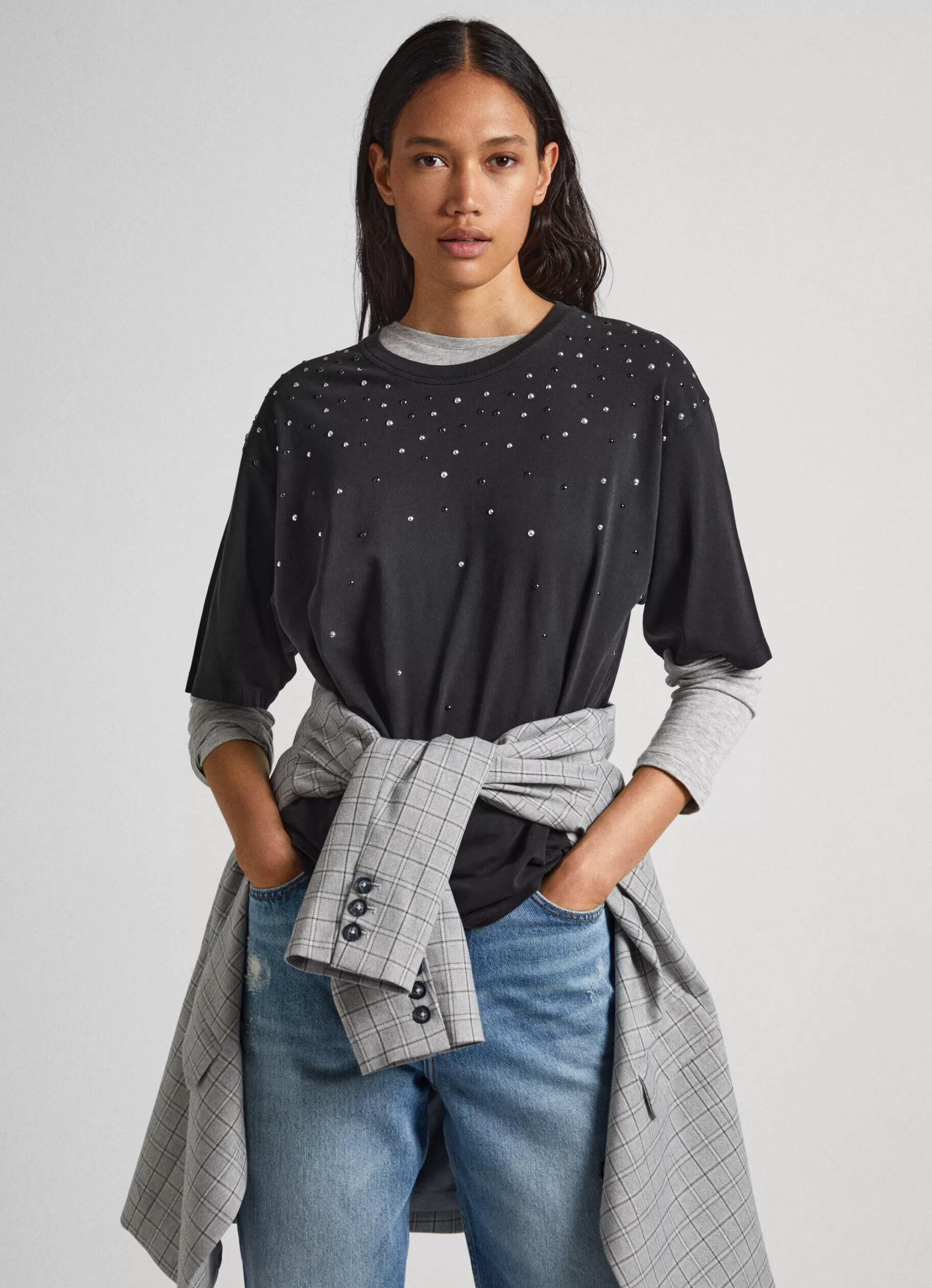 Mulher Pepe Jeans T-Shirts>T-Shirt Com Pormenor De Brilhantes