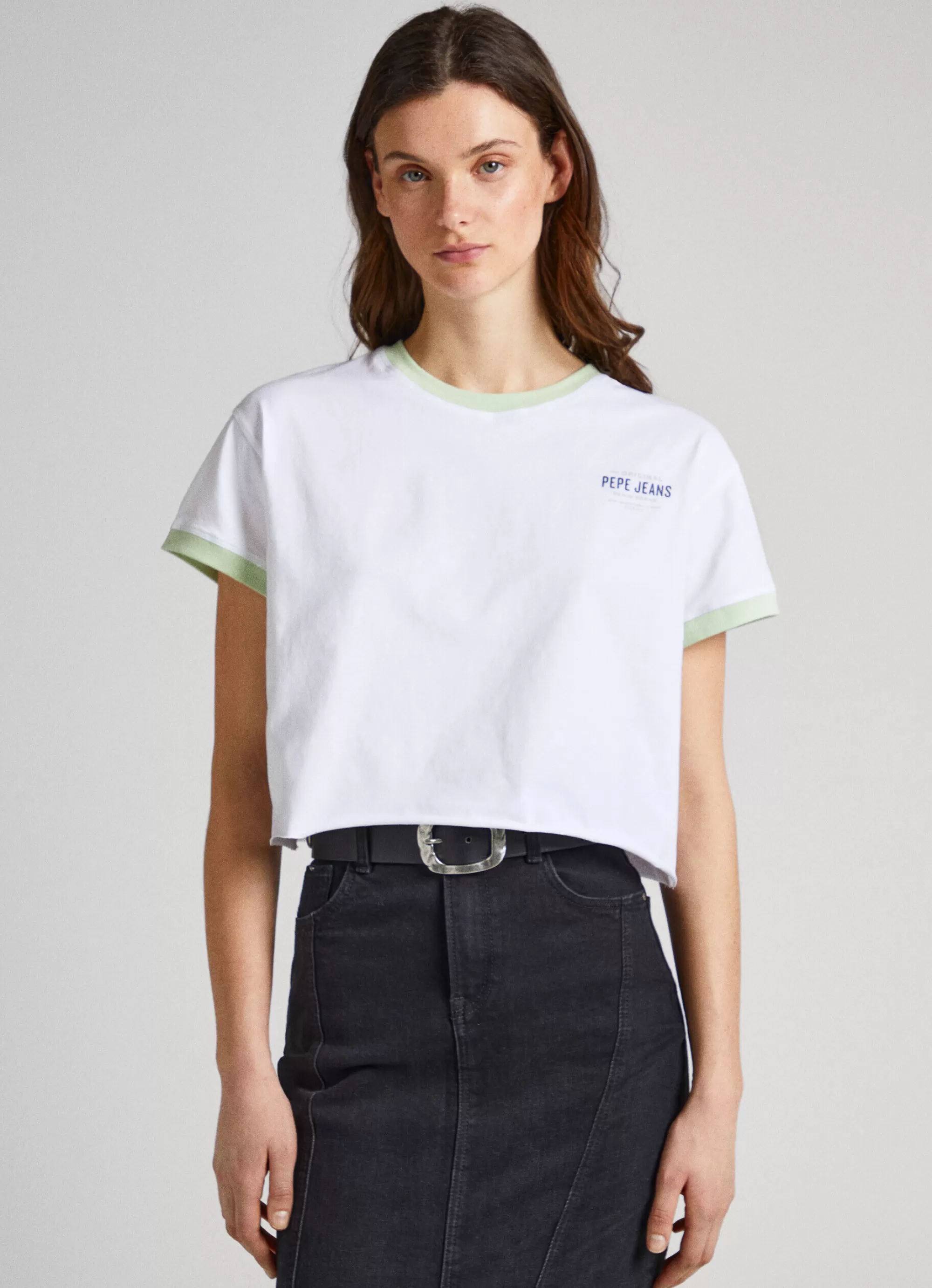 Mulher Pepe Jeans T-Shirts>T-Shirt Cropped Fit Logo Estampado