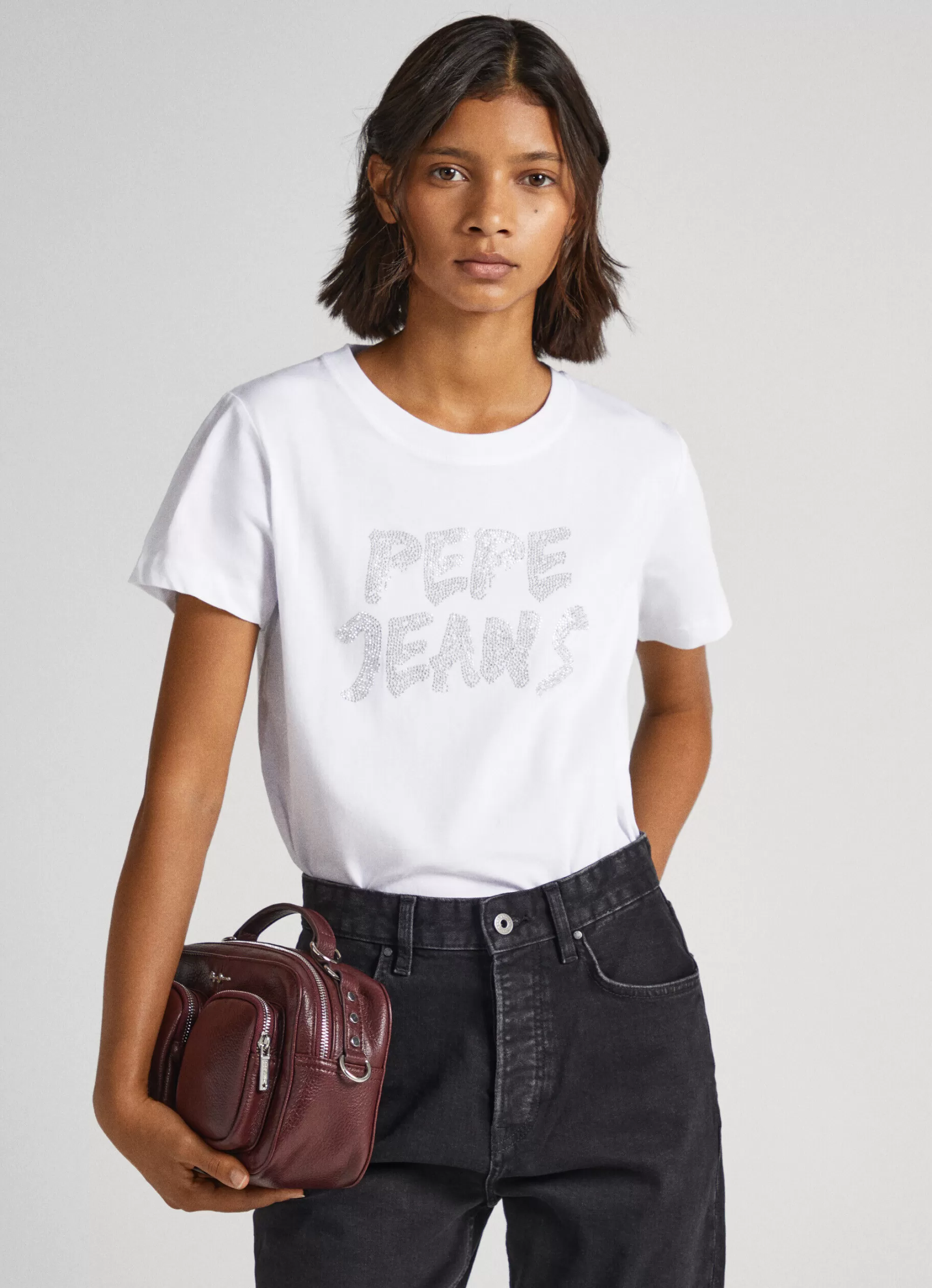 Mulher Pepe Jeans T-Shirts>T-Shirt Logo Strass