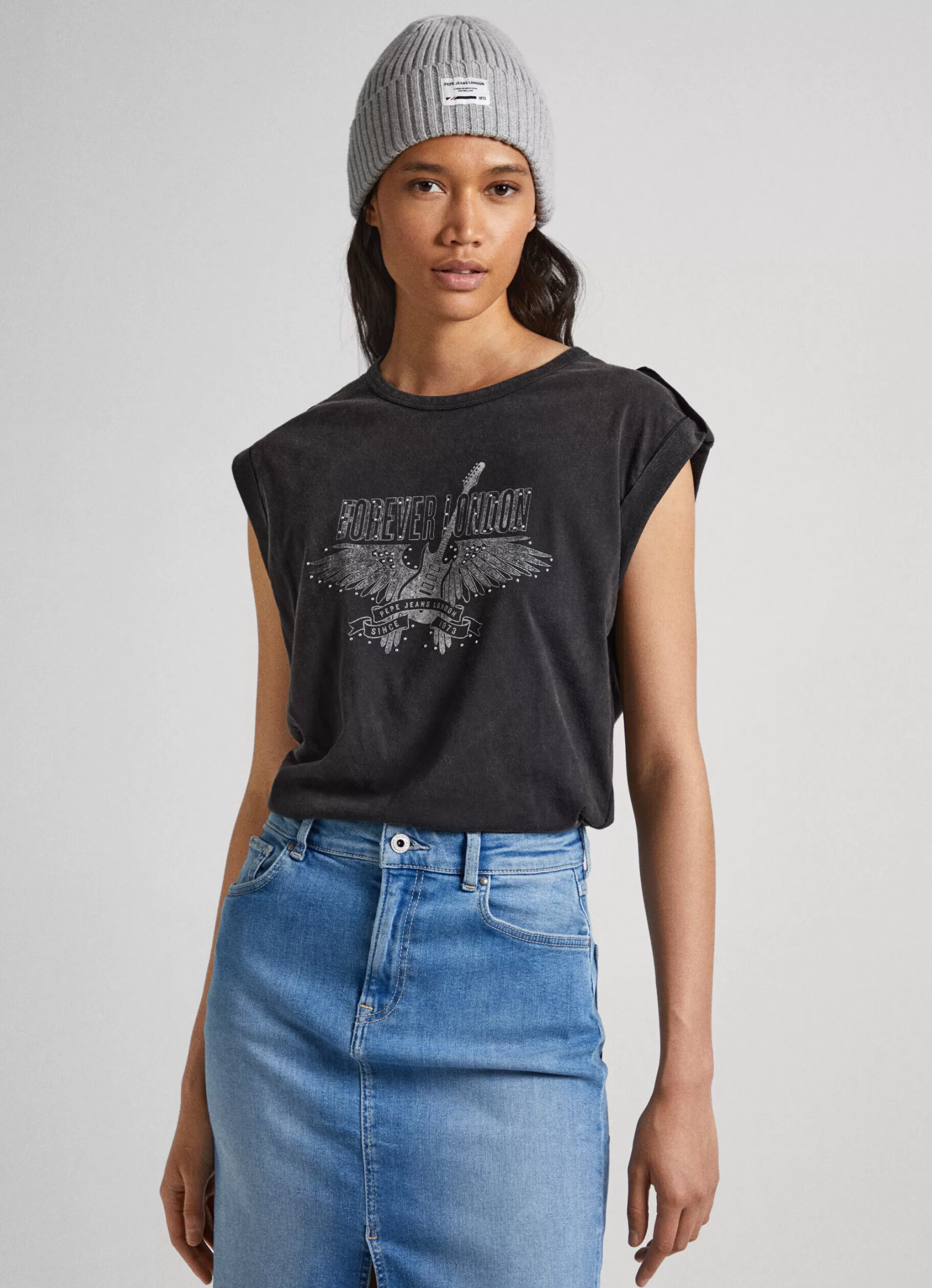 Mulher Pepe Jeans T-Shirts>T-Shirt Logo Strass