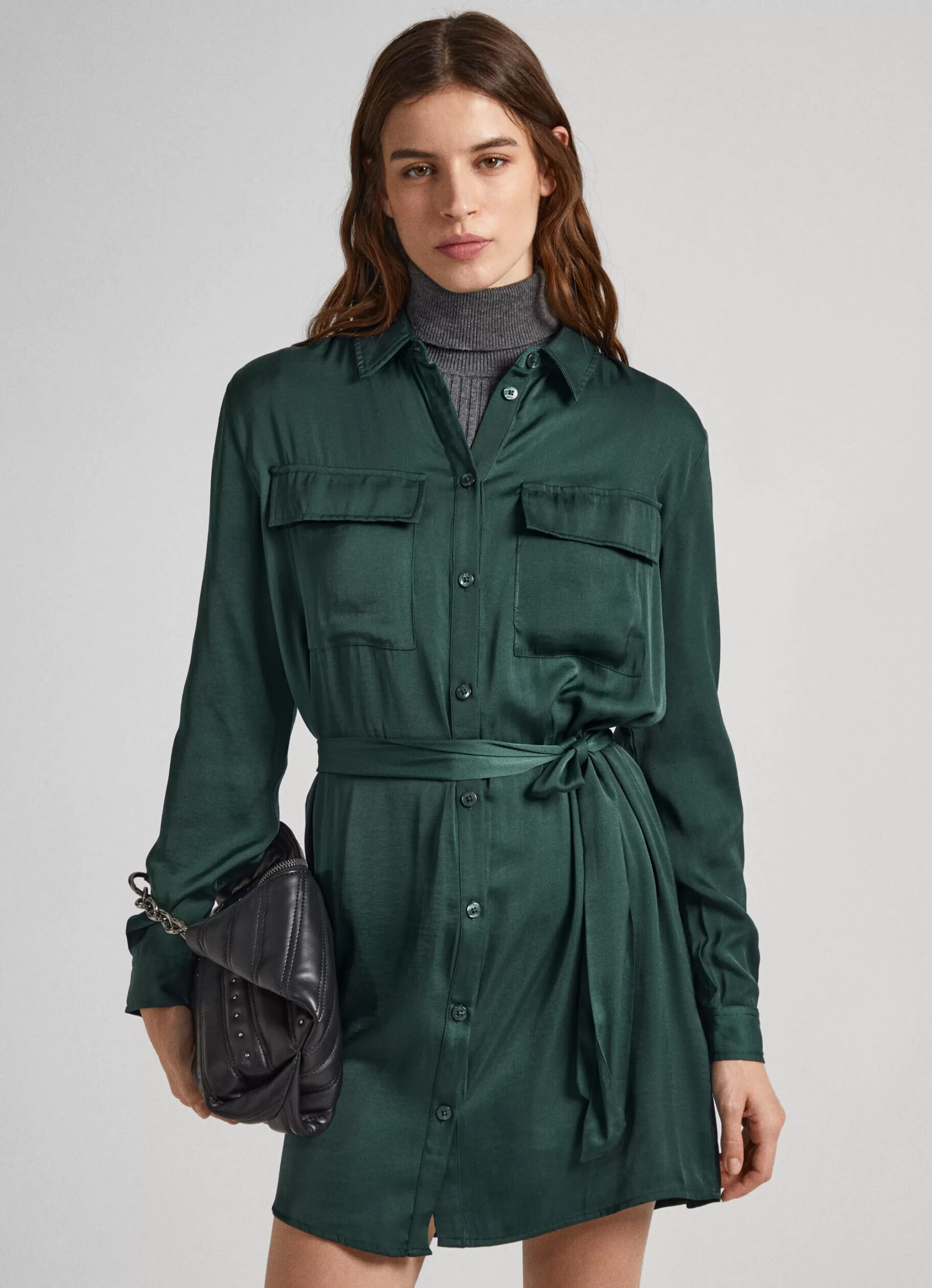 Mulher Pepe Jeans Vestidos E Macacões>Vestido Cetim Com Botoes