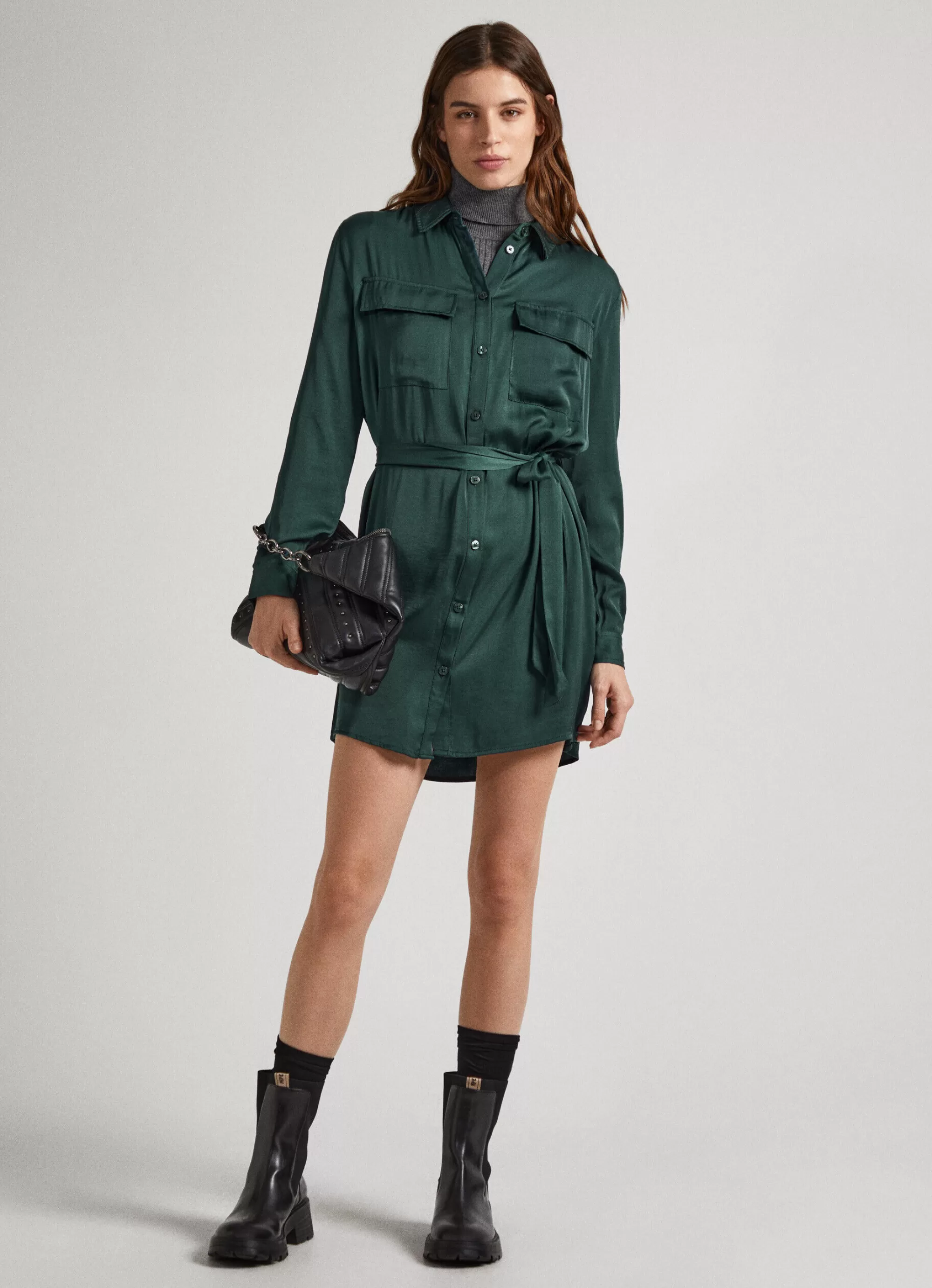 Mulher Pepe Jeans Vestidos E Macacões>Vestido Cetim Com Botoes